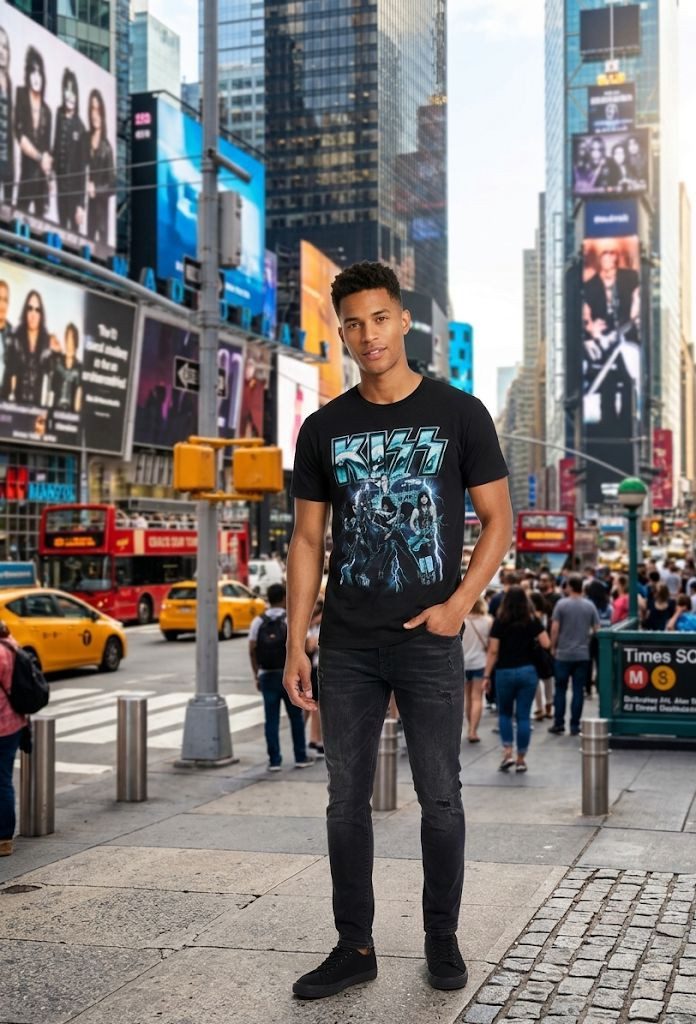 Kiss Print-Shirt KISS T-Shirt Blue Lightning – Offizielles Rock Merch – Schwarz & Blau Kiss Lightning T-Shirt Festival Concert