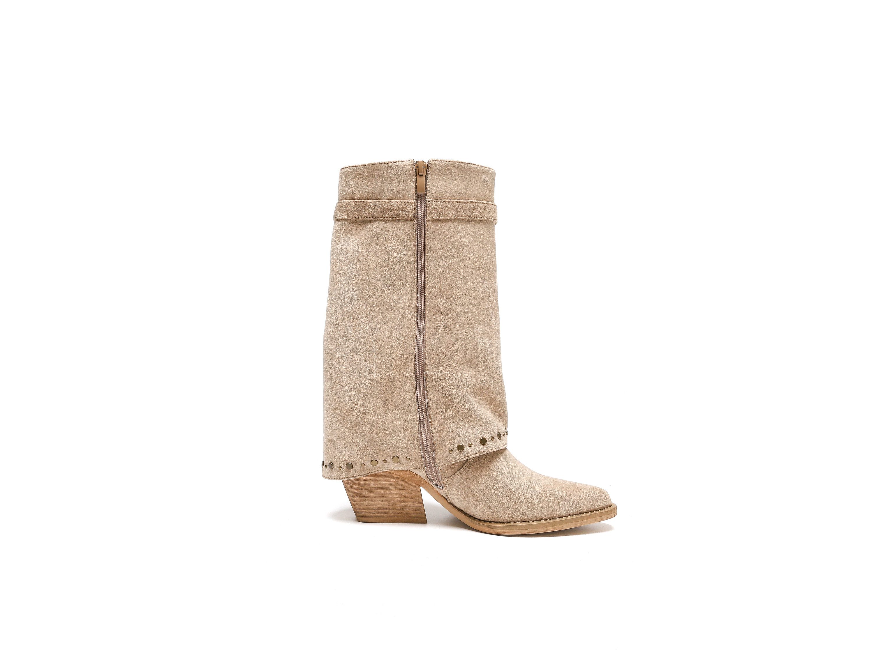 Salinyang Damen Western Boots in Wildlederoptik – Cowboy mit Schnalle und Nieten Westernstiefel