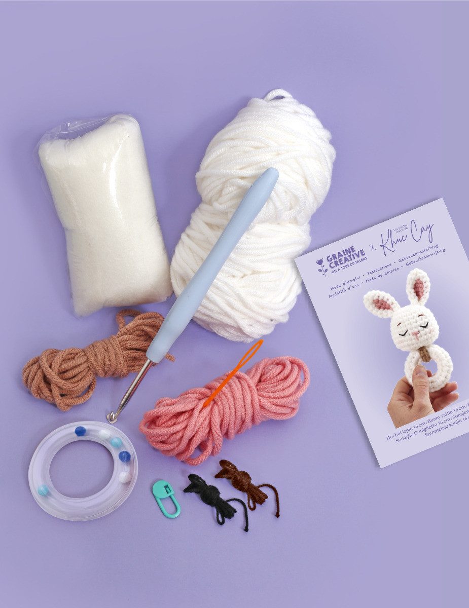 Graine Creative Kreativset DIY Häkelset, Greifring für Neugeborene, "Kaninchen", (1-tlg), Mit Anleitung, 10x10x16cm