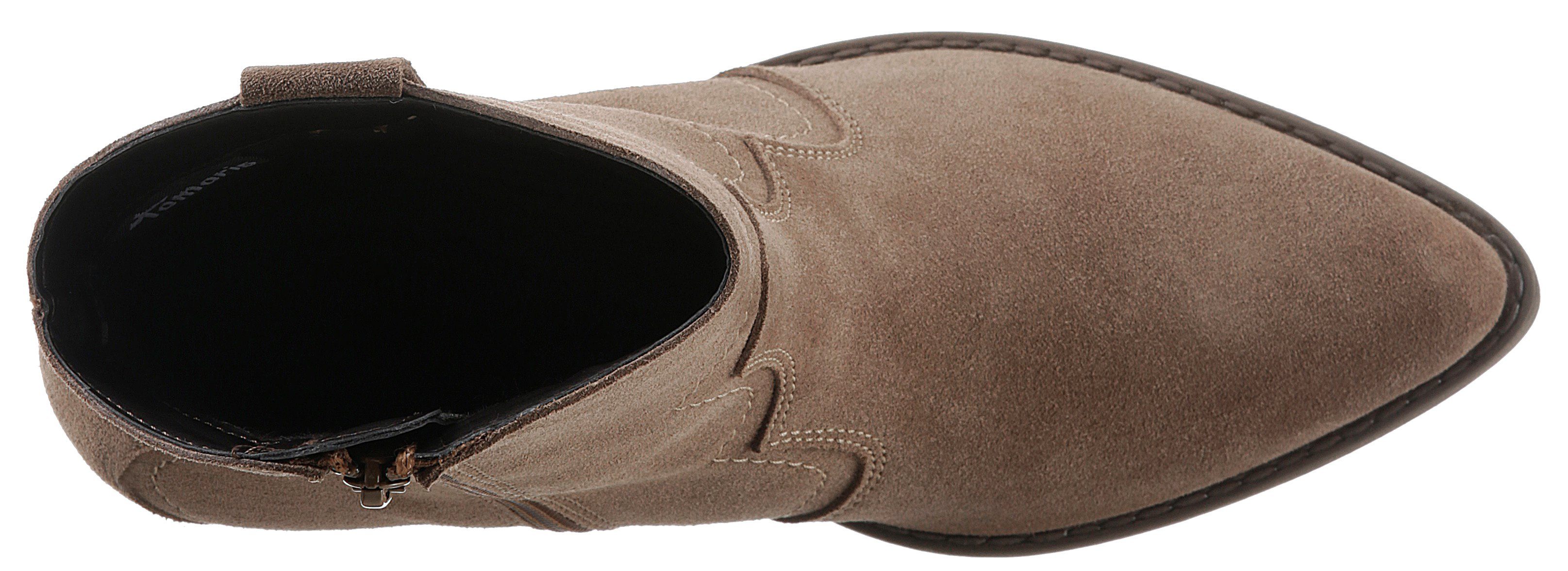 modischen mit Tamaris Kontrastnähten BROWN Cowboy Stiefelette