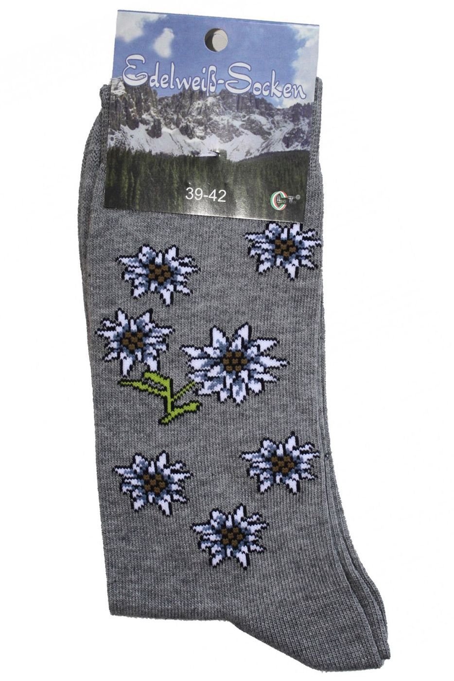 OMKA Trachtensocken GW215 Trachtensocken Edelweiß-Socken Blütenmuster Kurze socken