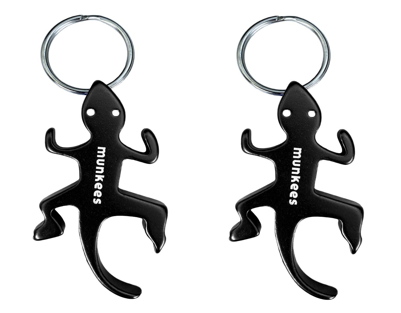 Munkees Flaschenöffner Eidechsen-Anhänger Flaschenöffner, Schwarz, 2er Set (Packung, 2-tlg), Doppelpack, eloxiertes Aluminium