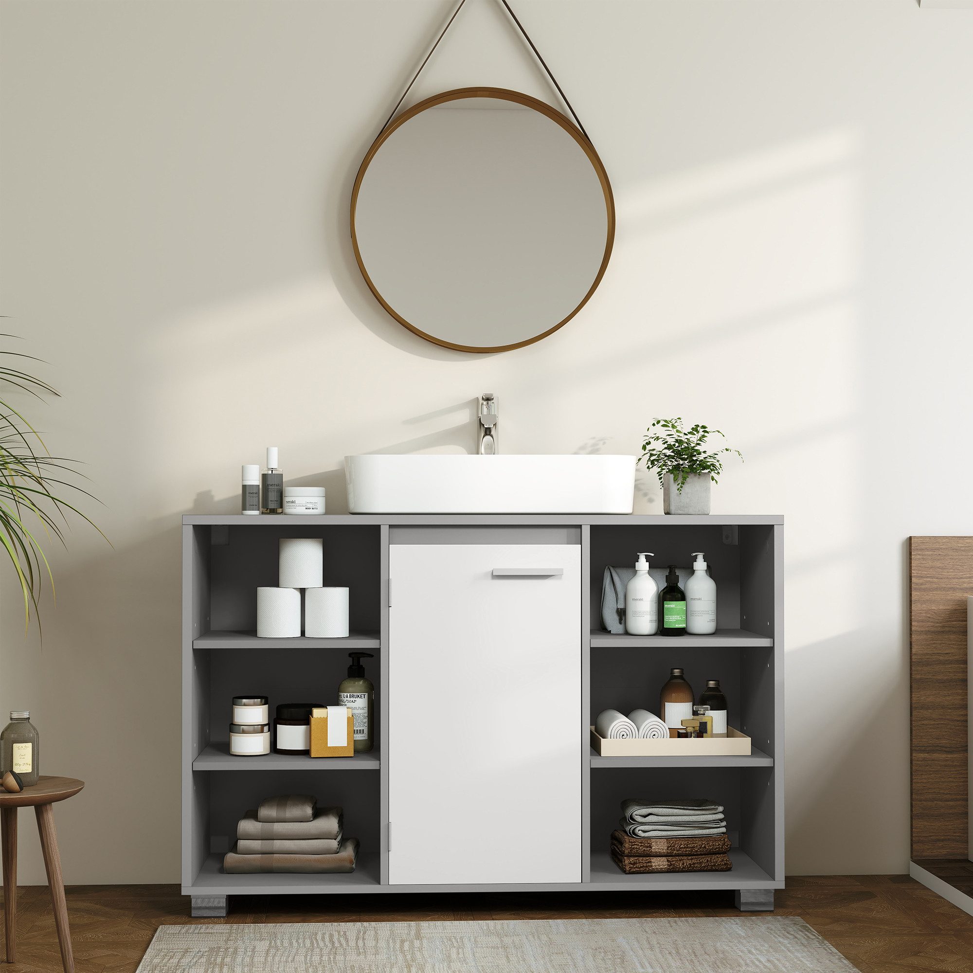 VASAGLE Waschbeckenunterschrank Unterschrank Badezimmerschrank Badschrank mit verstellbaren Ablagen, 30 x 90 x 60 cm, mit Füßen – Bild 5 von 5