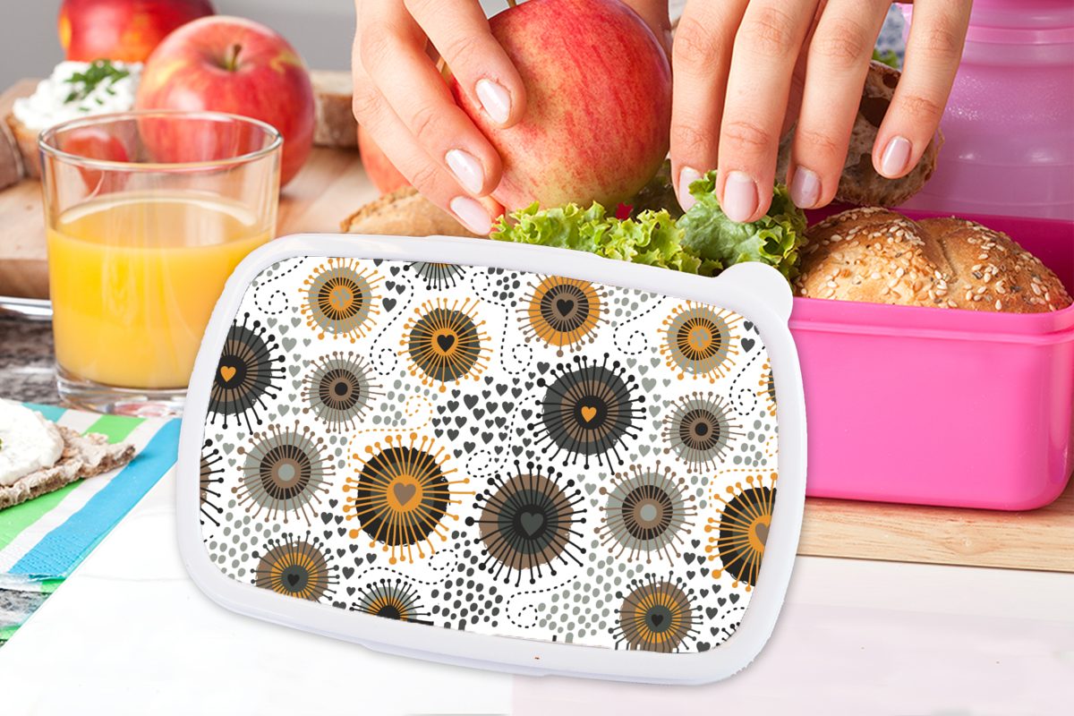 Muster, - Mädchen, Kinder, Brotdose Herz 50er Brotbox rosa MuchoWow Lunchbox Kunststoff, für Erwachsene, Jahre (2-tlg), Kunststoff - Snackbox,