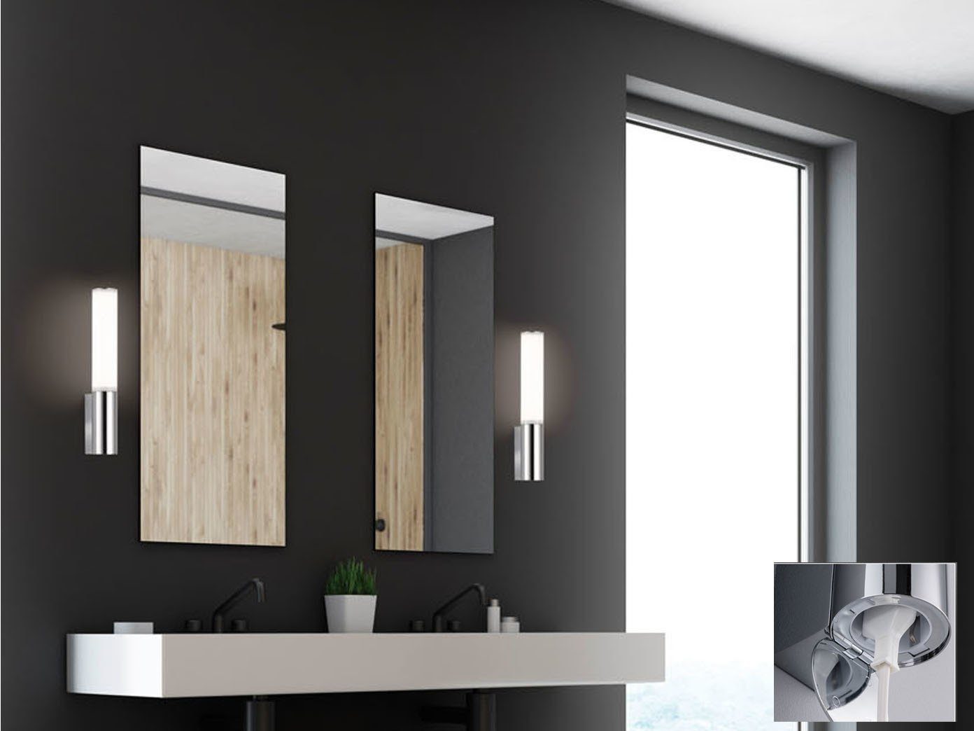 FISCHER & HONSEL Spiegelleuchte, IP 44, mit Steckdose, LED fest integriert,  Warmweiß, 2er SET Wand Bad-Lampen 39cm, Badezimmerlampen für  Badezimmer-Spiegel