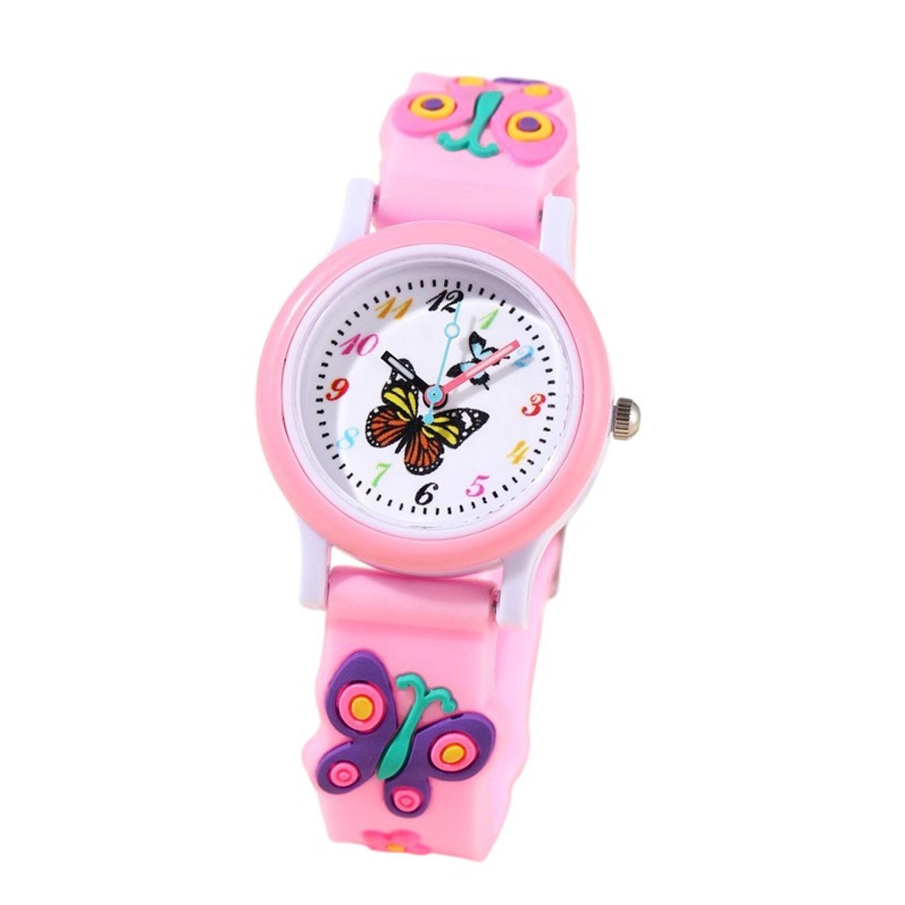 Quarzuhr Kinderuhr Mädchen Rosa Schmetterling Analoge Armbanduhr Silikon