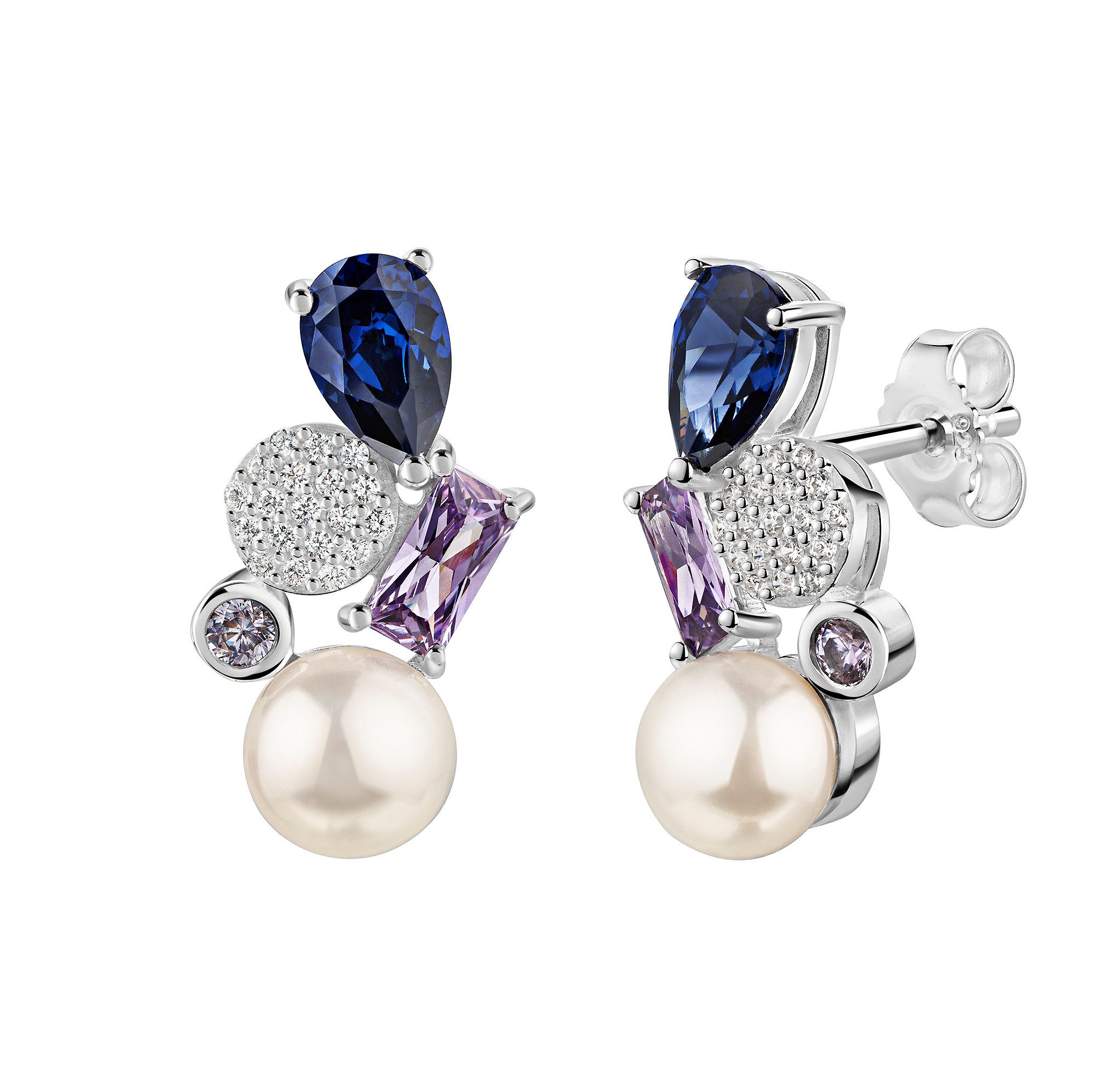 Firetti Paar Ohrstecker Schmuck Geschenk Silber 925 Ohrringe Baguette Kreis Tropfen, mit Zirkonia (synth) - mit Süßwasserzuchtperle