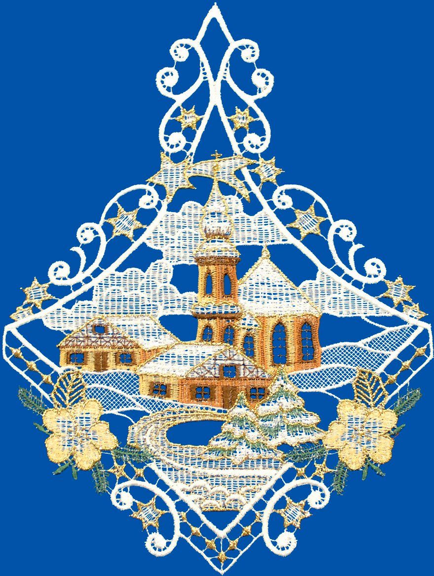 W. Reuter & Sohn - Plauener Spitze® Fensterbild Kirche, Made in Germany