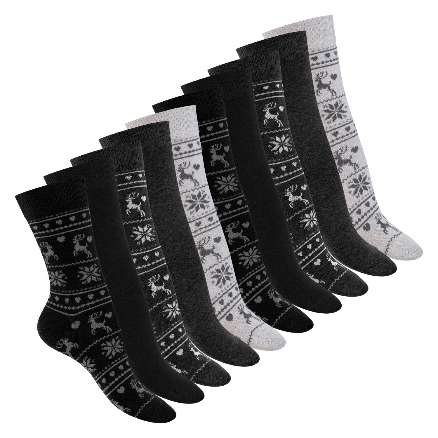 celodoro Basicsocken Süße Damen Eco Socken mit Motiv (10 Paar), regenerative Baumwolle Black Mix