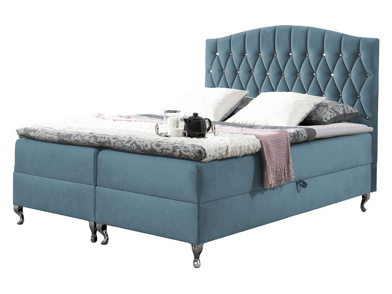 MIRJAN24 Boxspringbett Puerto (Bettgestell mit Kopfteil, Matratze, Topper), Stilvoll Doppelbett mit 2 Bettkästen