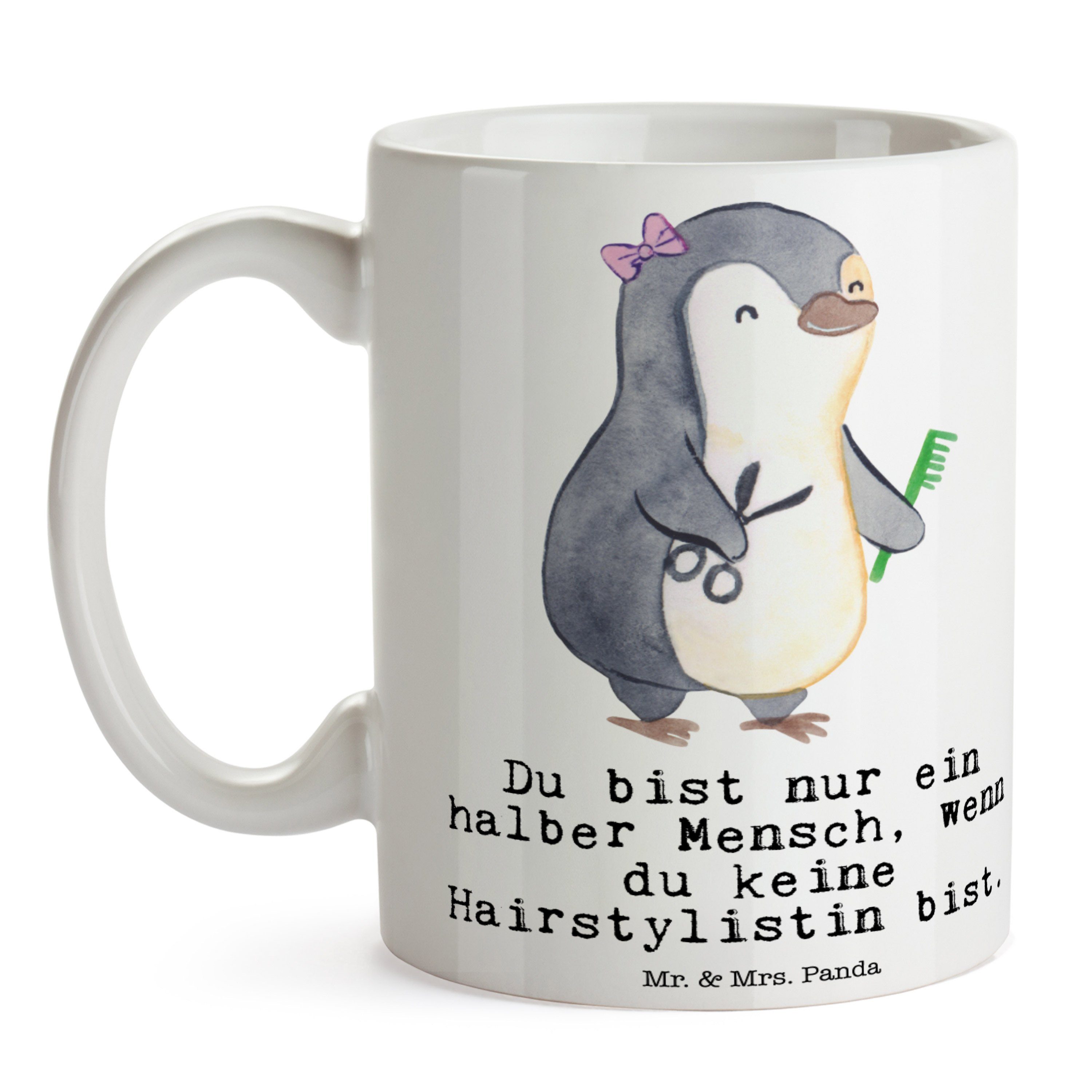 Panda - mit Schenken, Mr. Jubiläu, Weiß Herz Tasse & Hairstylistin - Geschenk, Mrs. Frisörin, Keramik
