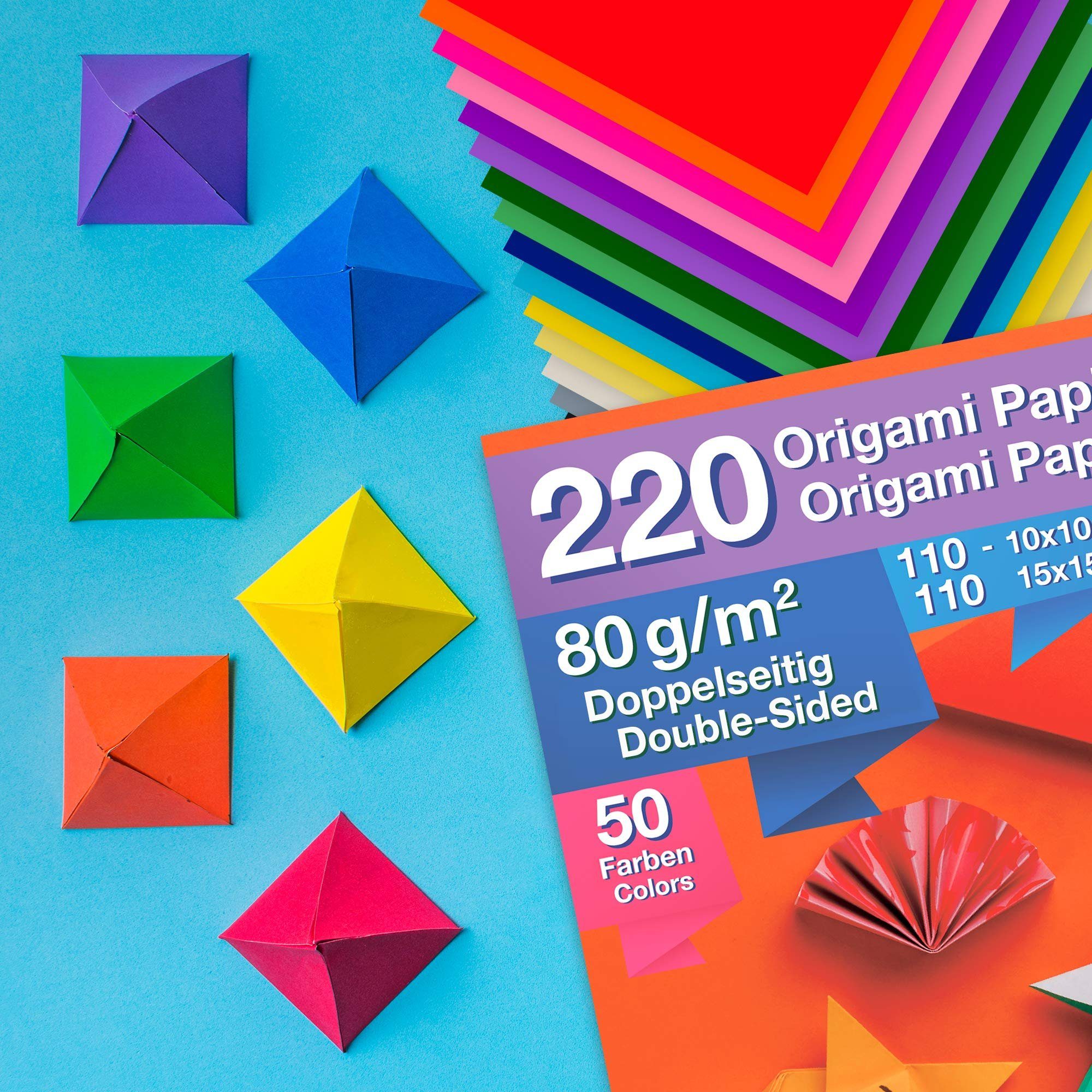 Papier 50 Blatt, Set: 50 Farben, 80 Papier 80 Set: g/m², g/m² Aquarellpapier Origami Farben, 220 Tritart 220 Origami Blatt,