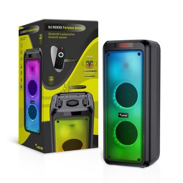 Leicke DJ Roxxx Partybox Aurora 6,5" x2 Lautsprecher und 1.5"-Lautsprecher Bluetooth-Lautsprecher (Bluetooth, 80 W, zwei Mikrofonanschlüsse, Disko-LED-Licht, SD/MM-Kartenslot bis 32GB, TWS stereo)