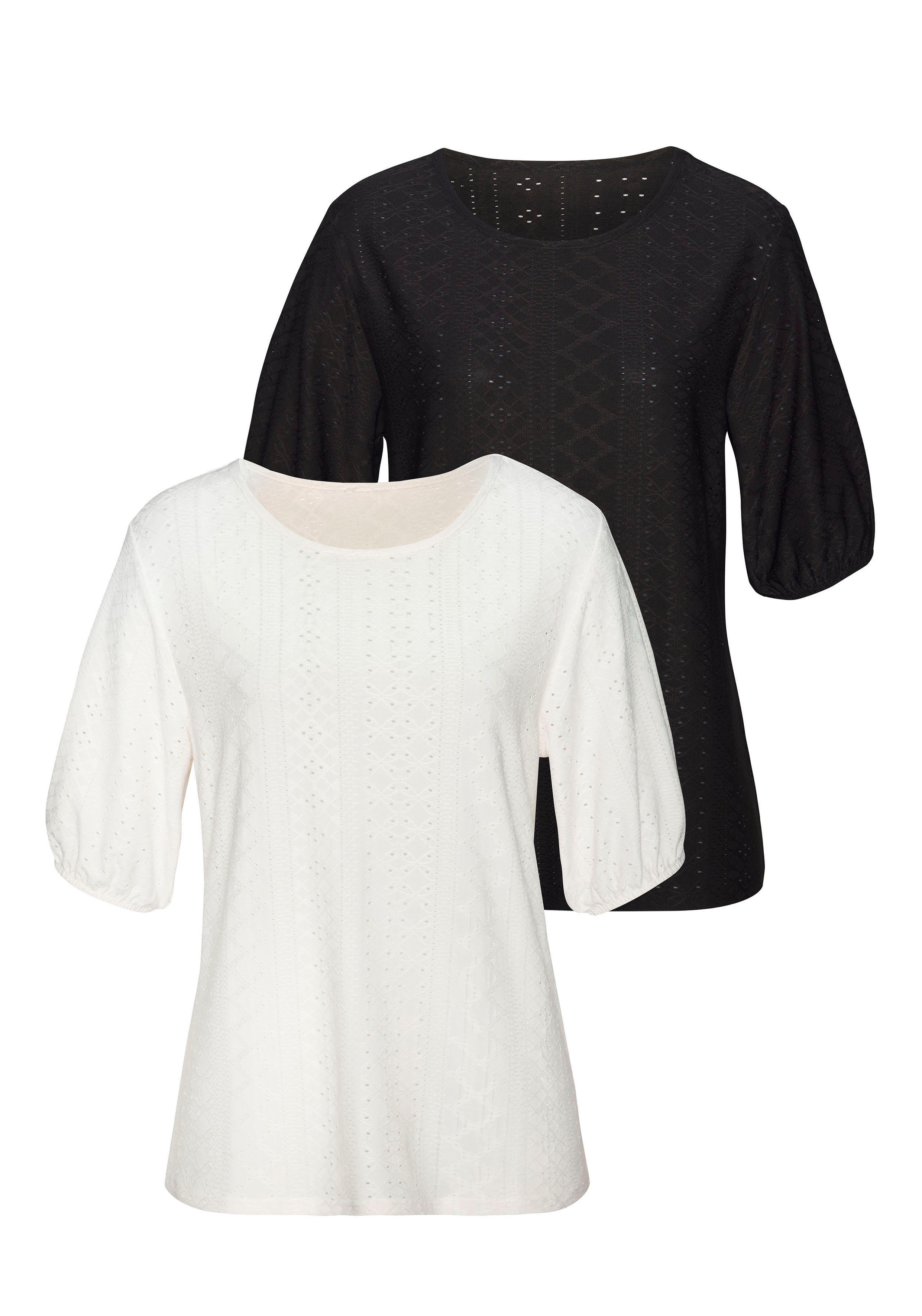 Vivance Kurzarmshirt mit Lochstickerei (2er-Pack) aus günstig online kaufen