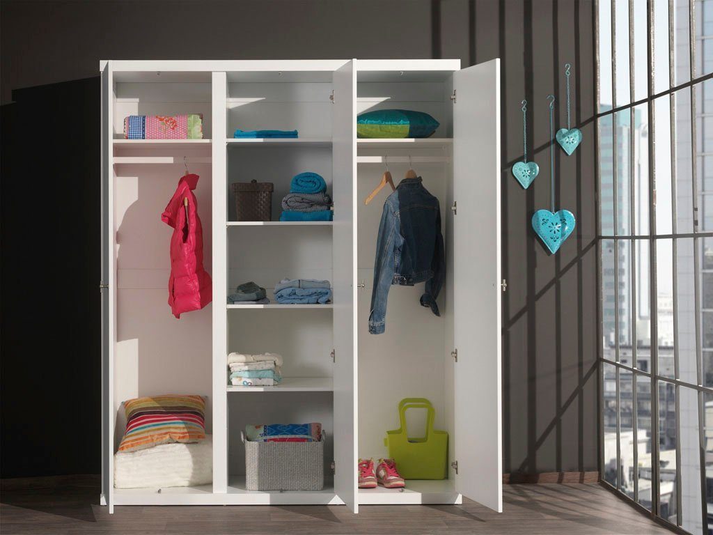 Vipack Kleiderschrank (Made in Europe) Kleiderschrank mit 3 Türen, bietet viel Stauraum, Ausf. Weiß lackiert