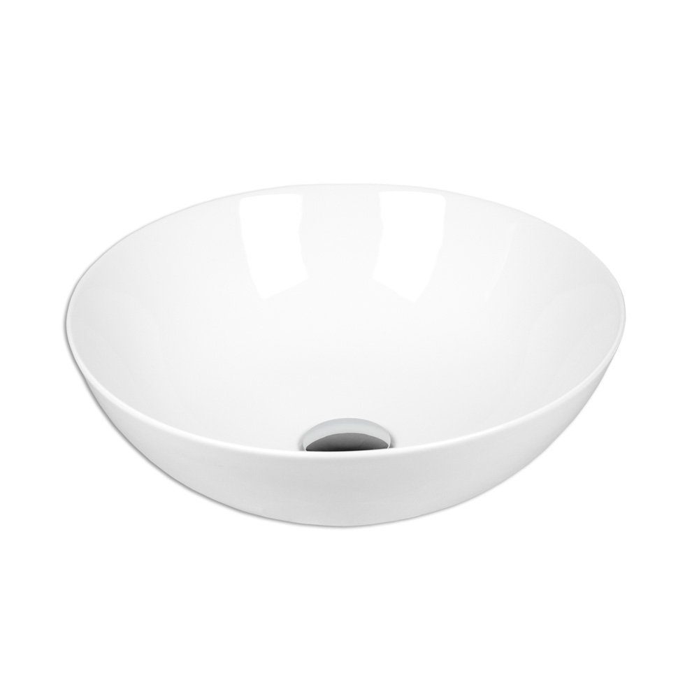 Stabilo Sanitär Küchenspüle Waschbecken Keramik Aufsatz rund 40 cm weiß Komplettset