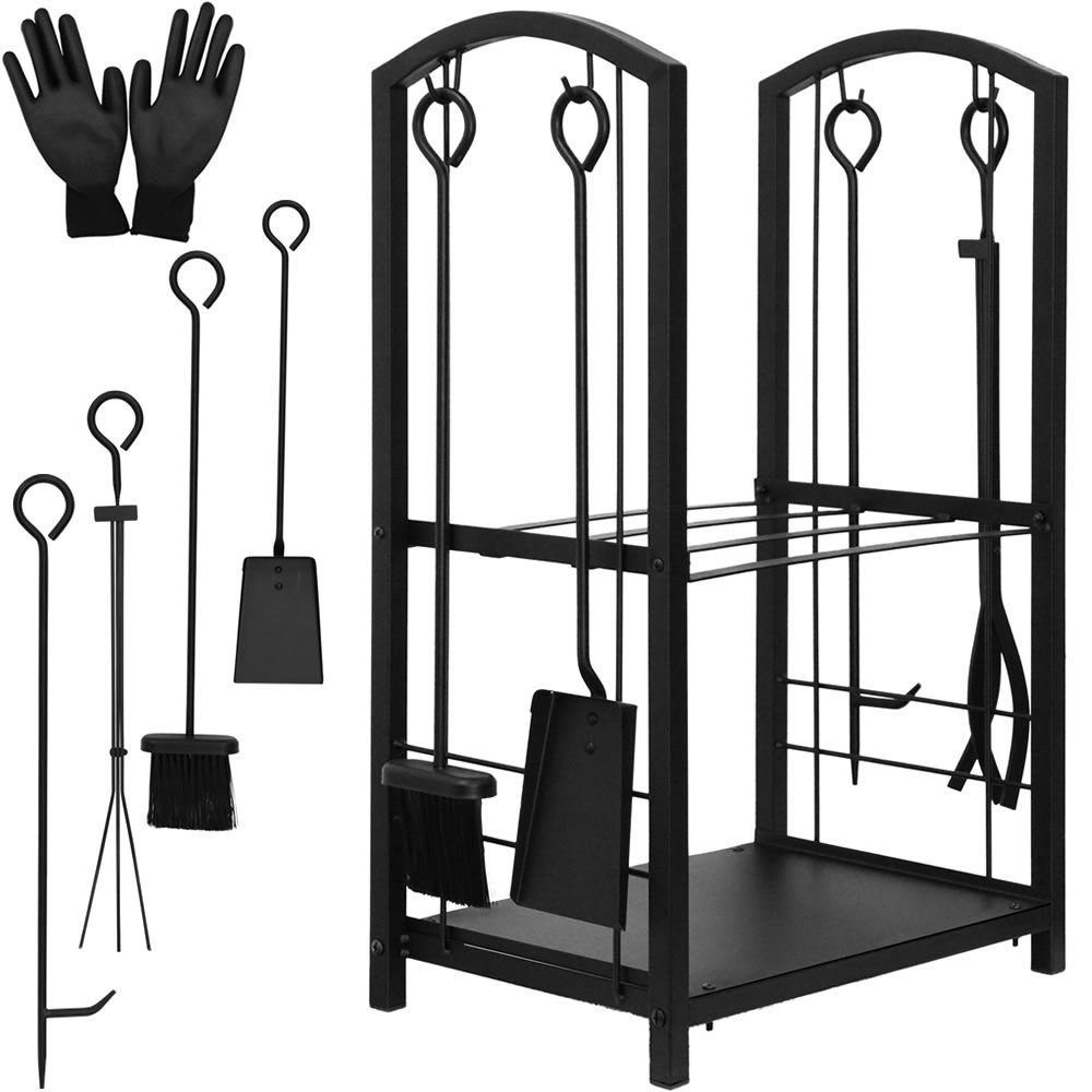 Mucola Kaminholzregal Feuerholzablage 6-tlg. Kaminbesteck Kaminhandschuhe günstig online kaufen