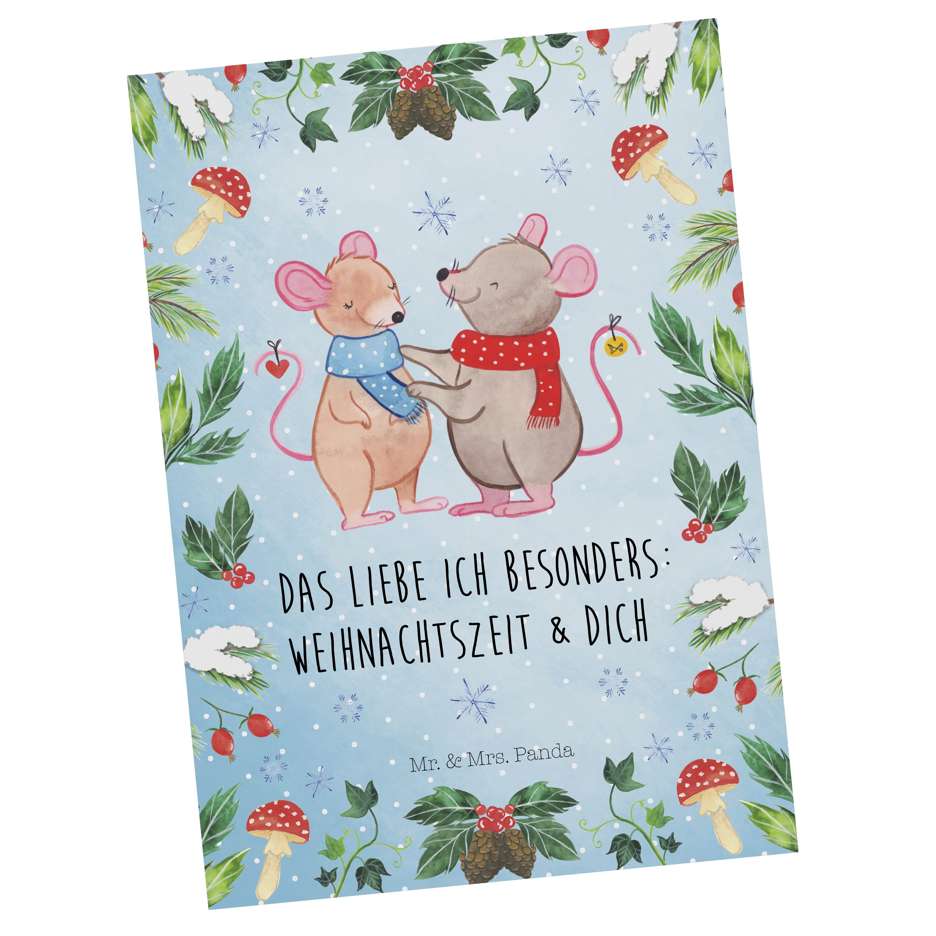 Mr. & Mrs. Panda Postkarte Mäuse Weihnachten - Weiß - Geschenk, Dankeskarte, Geburtstagskarte, K