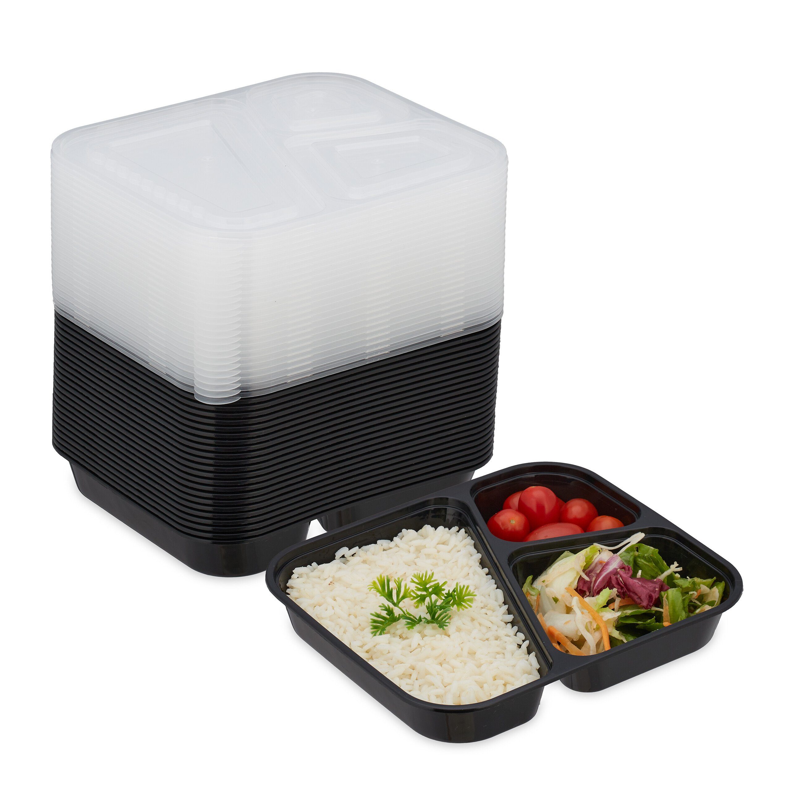 relaxdays Lunchbox Meal Prep Boxen 24 Set 3 Fächer, Kunststoff