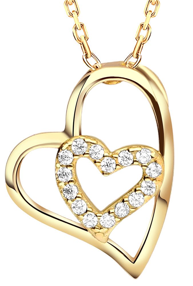 Herzkette Halskette Damen Silber 925 gold Kette mit Herz Anhänger Frauen