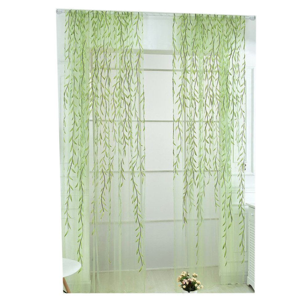 Agger Gardine (2 St)halbtransparent,transparent Stickerei Weidenblatt-Gaze Vorhang, Weidenblatt-Rankenmuster – geeignet für Wohnzimmer, Schlafzimmer.