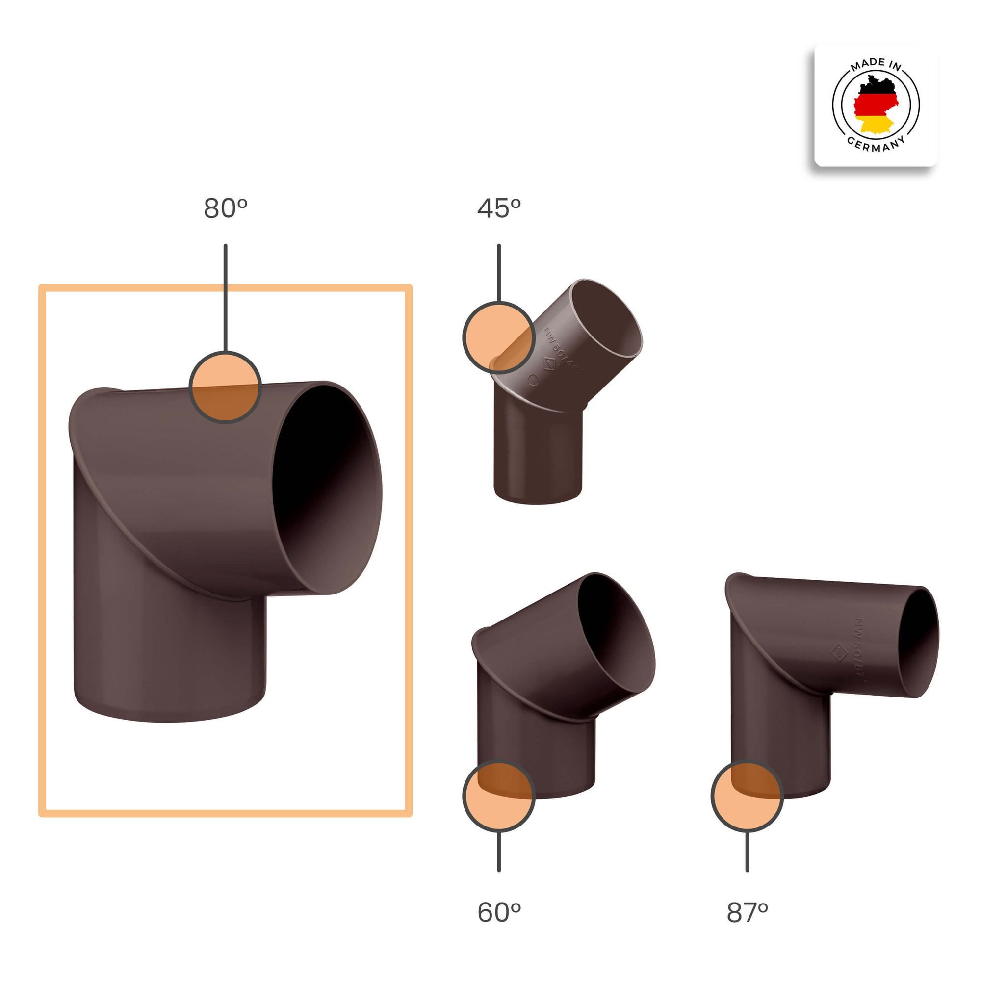 INEFA Regenfallrohr Rohrbogen -winkel für Fallrohr 80 Grad, (DN 75), Kunststoff, Verbindungsstück, Dachrinne- Zubehör Gartenhaus