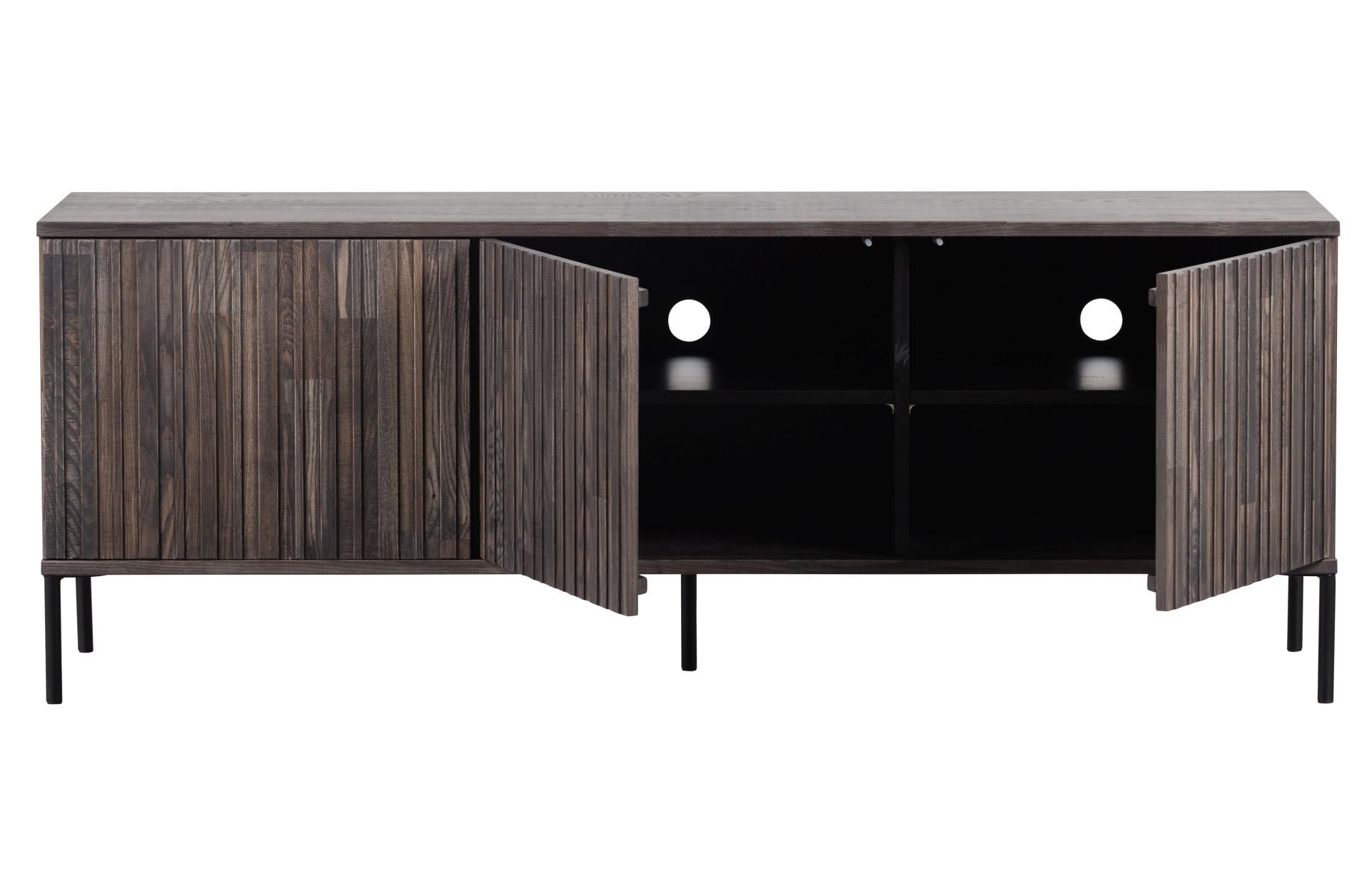 WOOOD TV-Board Gravure aus Eschenholz 150 cm, Espresso, Push-to-Open-System