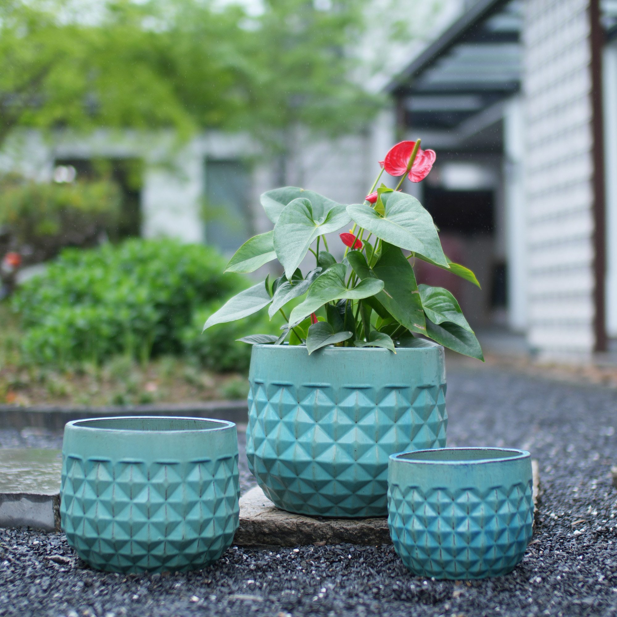 Rolipo Blumentopf Pflanztopf-Set 3-teilig Keramik Diamant-Muster für Balkon Garten