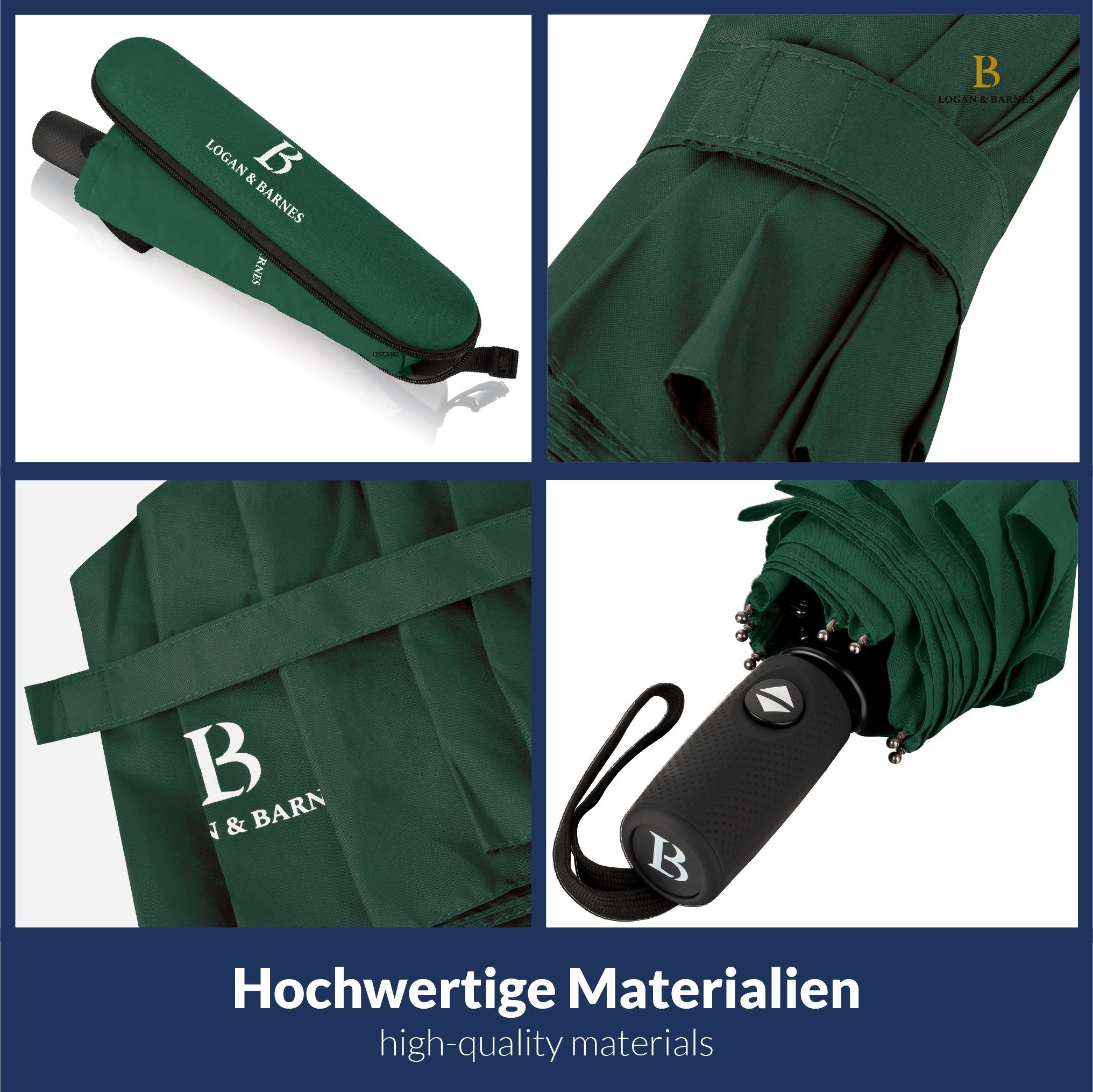 Logan & Barnes Taschenregenschirm Boston, Sturmfest bis 140 km/h