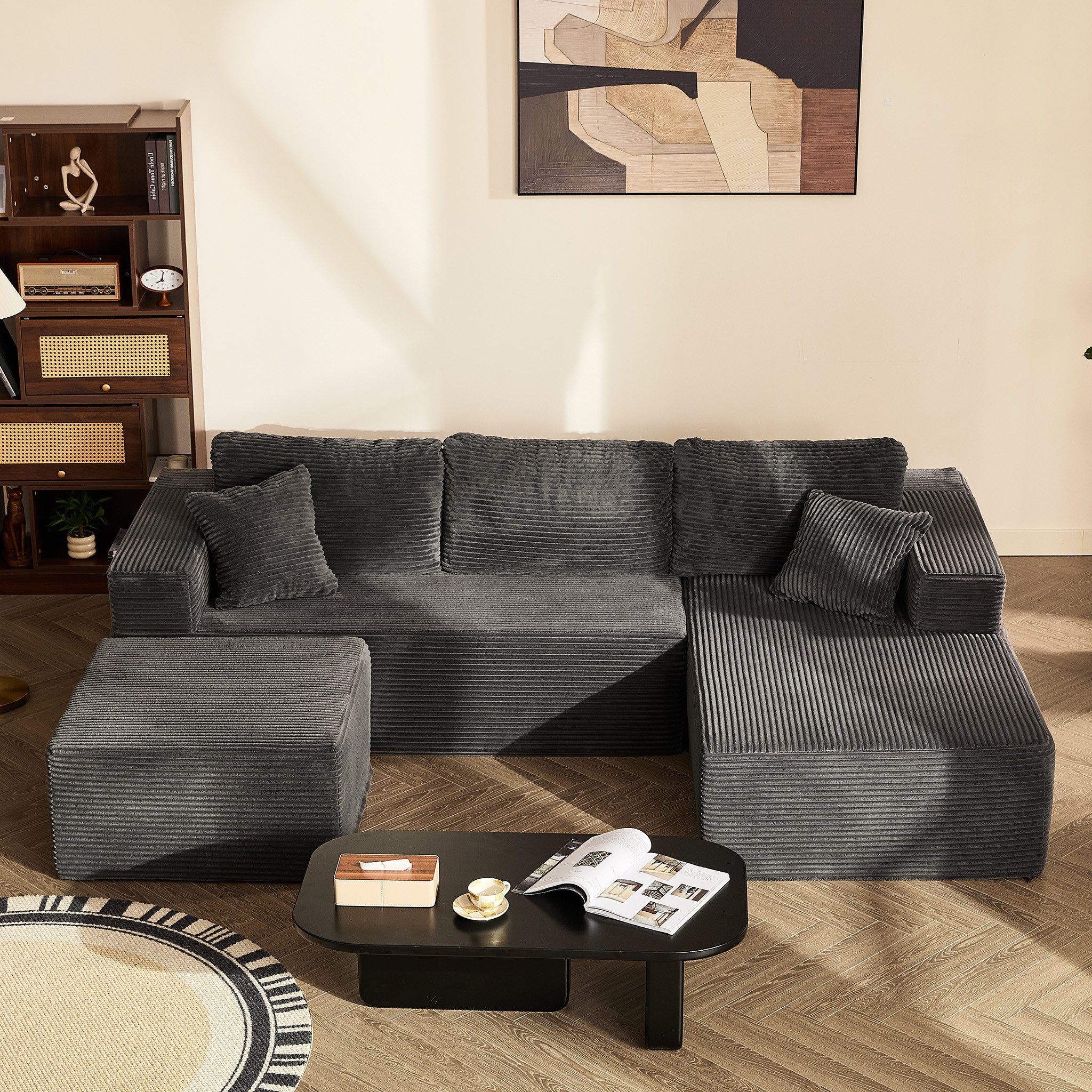 LITBIRD Ecksofa U-förmig 272x175x61 cm, modulares Oversize-Schlafsofa, montagefrei, mit Recamiere, extra tief sitzend, als Schlafsofa nutzbar