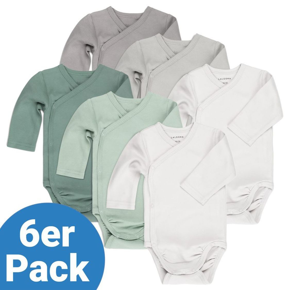 LaLoona Body (6er-Pack) Baby Langarm Wickelbody aus 100% Baumwolle, für bequemes Wickeln