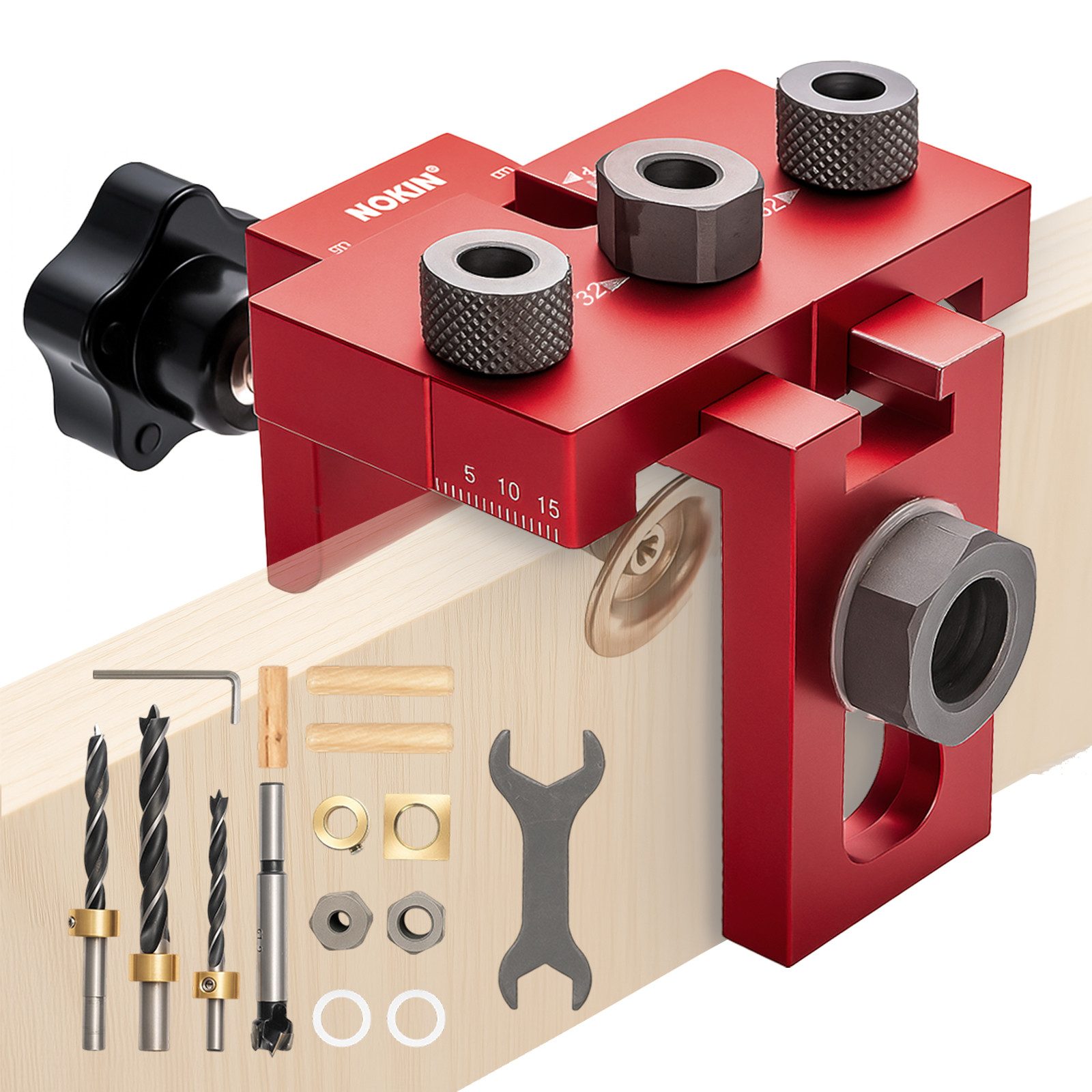 Youyijia Holzbohrer 3-in-1 Holzbohrlehre Set – Rote Taschenloch Bohrschablone, Dübellehren