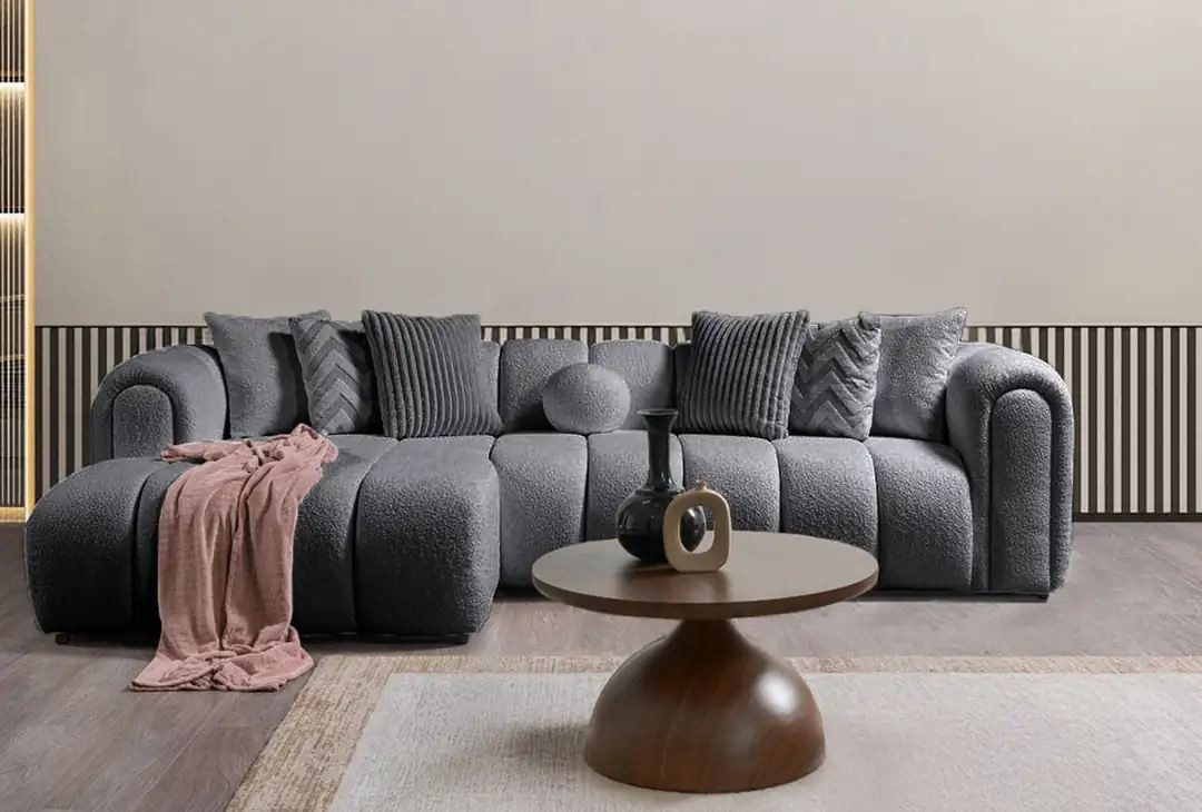 Skye Decor Ecksofa, L Form Bohem Sofa Bouclé Optik mit 7 Kissen – modernes Design