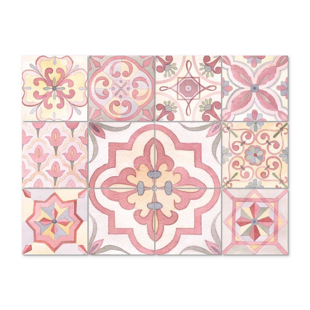K&L Wall Art Fliesenaufkleber 12x Klebefliese Kachel Sticker Rosa Landhaus Deko Vintage Küche