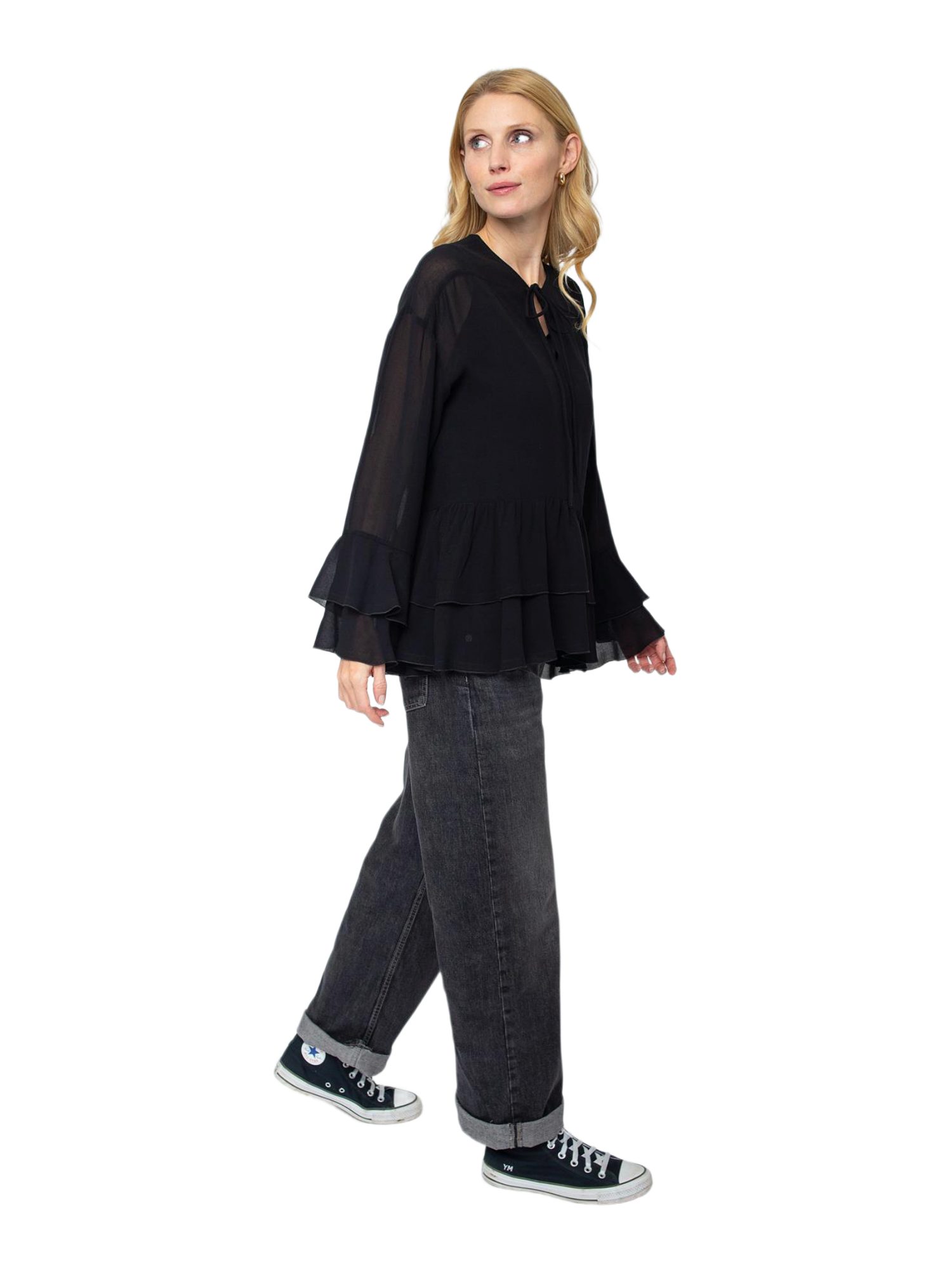 Emily Van Den Bergh Blusenshirt schwarz,Festlich,Viskose,Unifarben,V-Ausschnitt,Lang,Regular Fit