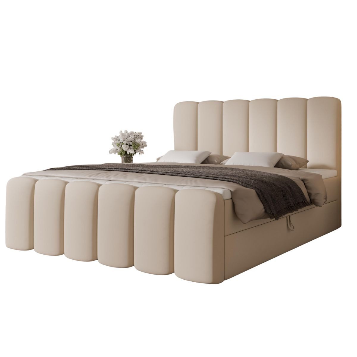Compleo Boxbett Wolkenbett, Bequem H3 CAOBA, Doppelbett gepolstertes Kopfteil mit Bettkasten
