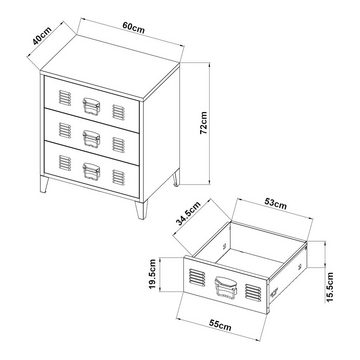 en.casa Mehrzweckschrank »Hämeenlinna« Schubladenschrank 60x40x72 cm Weiß