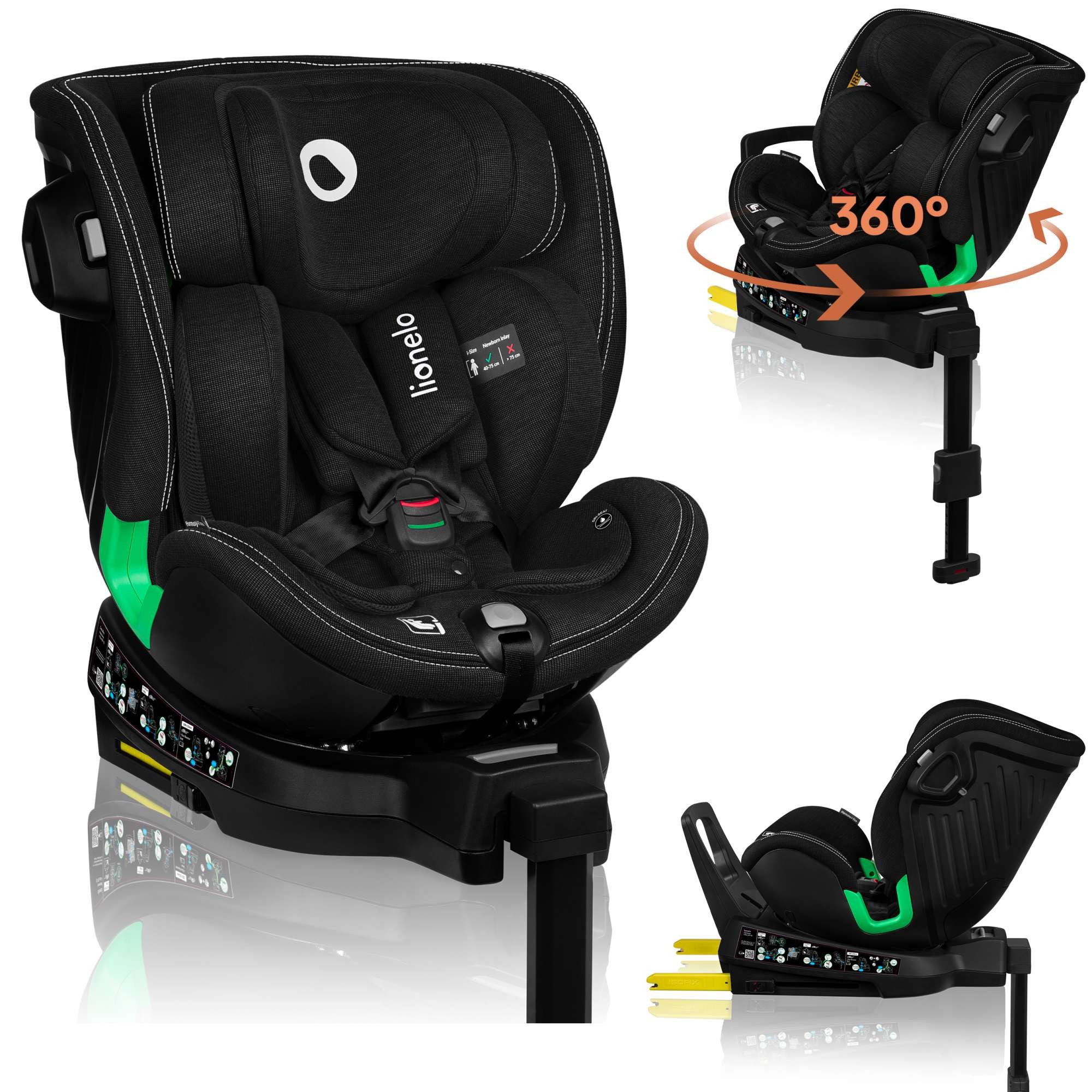 lionelo Autokindersitz HARMONY I-SIZE, ab: ab Geburt, bis: bis 12 Jahren, ab: 40,00 cm, bis: 150,00 cm, (Set), Basis 360'/ISOFIX/i-SIze/Gürtelalarm/viele Annehmlichkeiten