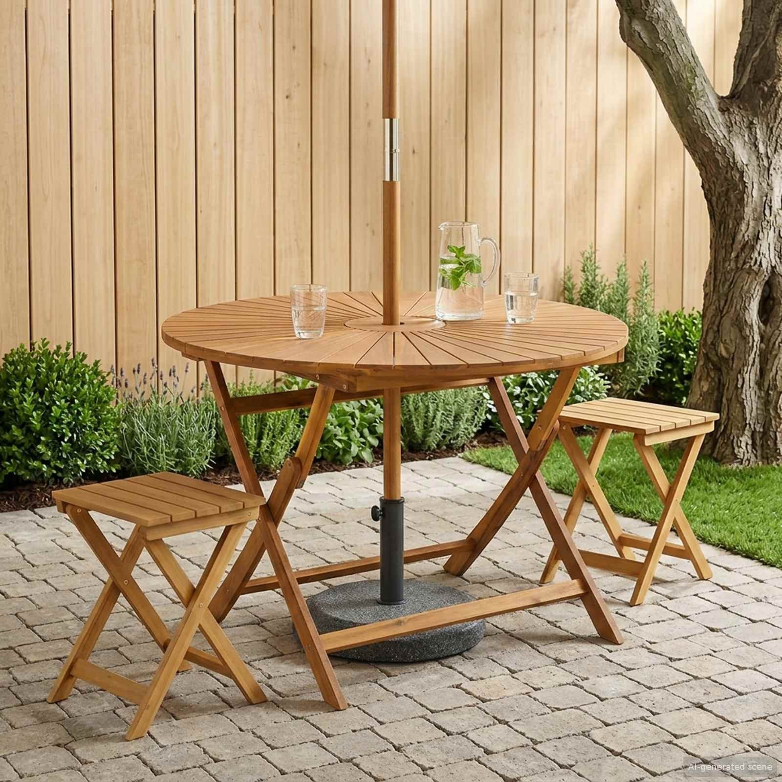 vidaXL Gartentisch Klappbarer Gartentisch Natur Ø110 x 75 cm Massivholz (1-St)