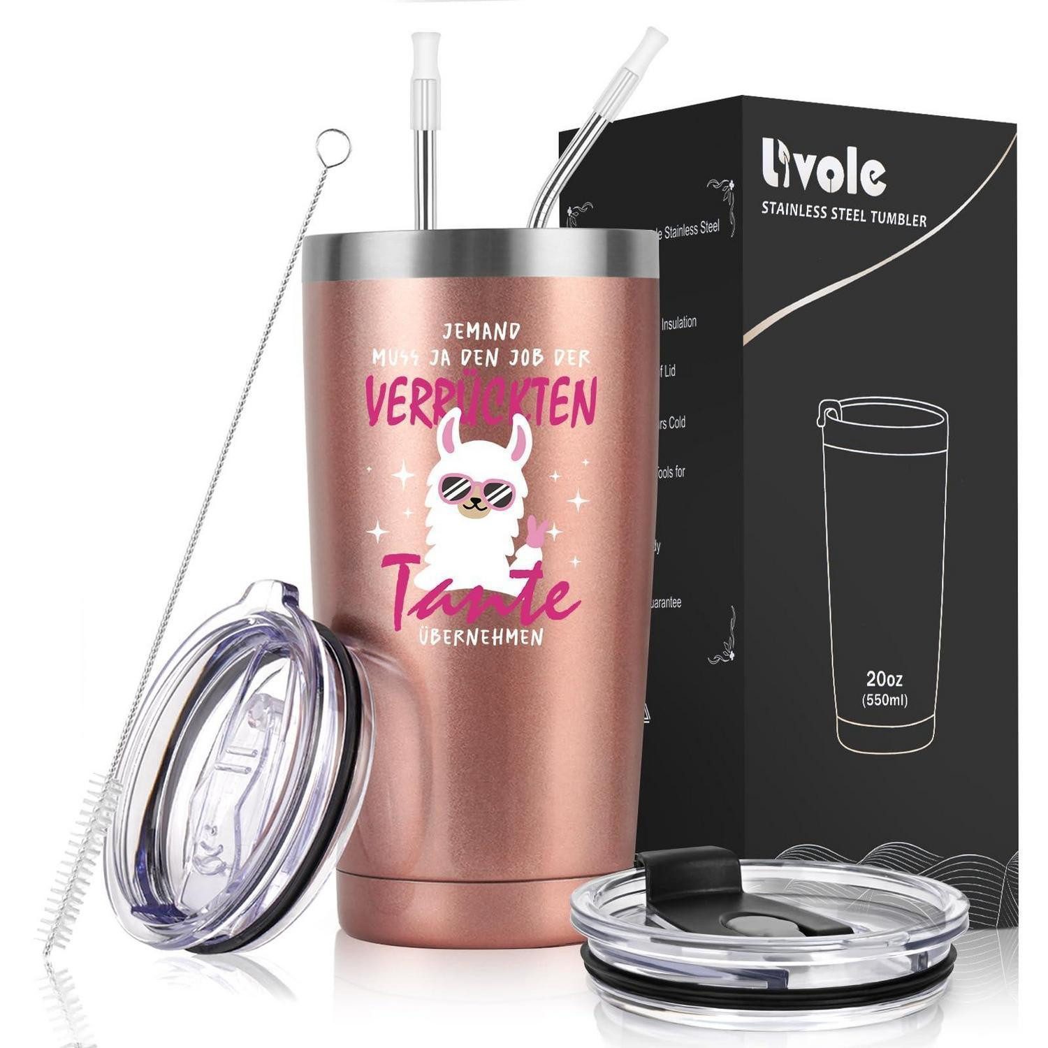 LuxusKollektion Coffee-to-go-Becher Thermo-Kaffeebecher Tante Geschenk 600ml, Metall
