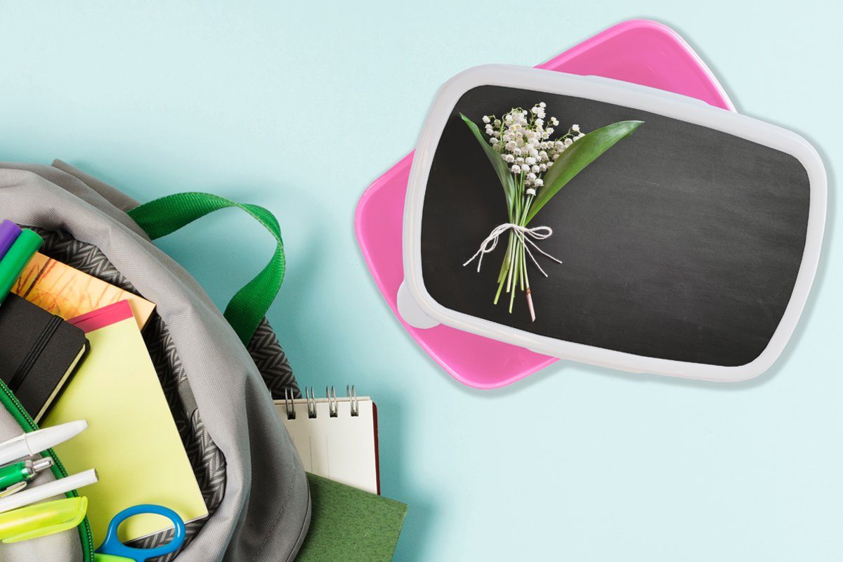 für MuchoWow Lunchbox Brotbox (2-tlg), Mädchen, Snackbox, Kunststoff Erwachsene, Kinder, rosa Kunststoff, Brotdose Blumen-5-1-1,