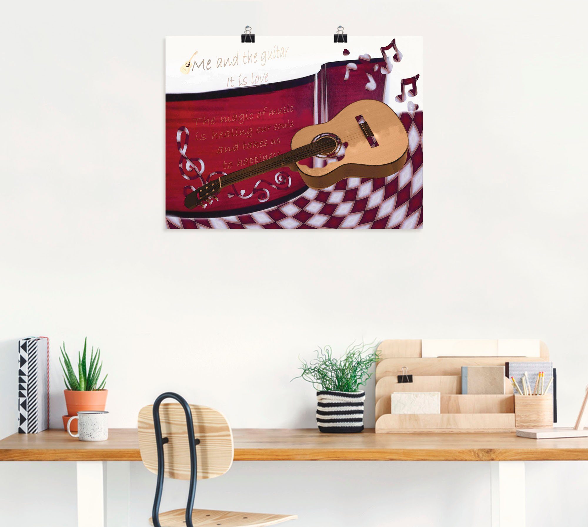 Artland Wandbild Die Gitarre und Poster Instrumente Ich, versch. als Alubild, Wandaufkleber (1 oder Leinwandbild, in Größen St)