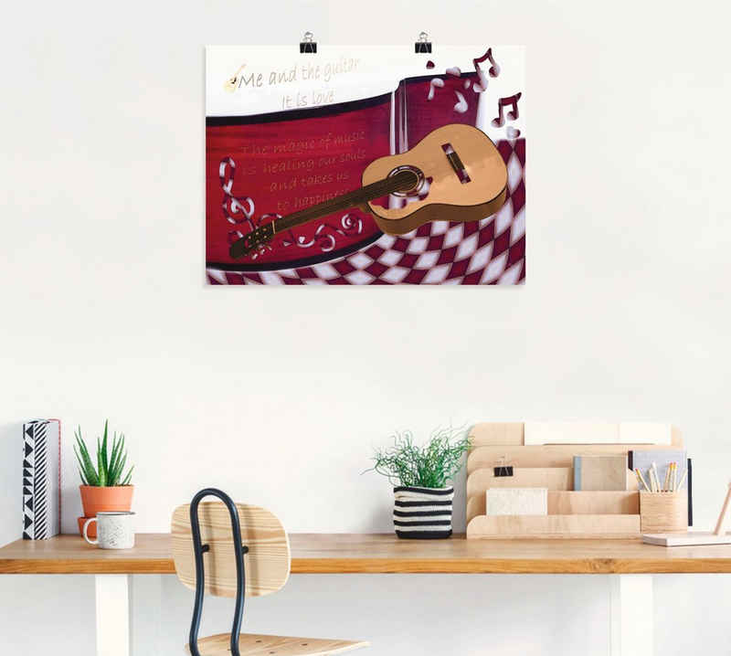 Artland Poster Die Gitarre und Ich, Instrumente (1 St), als Alubild, Leinwandbild, Wandaufkleber oder Poster in versch. Größen