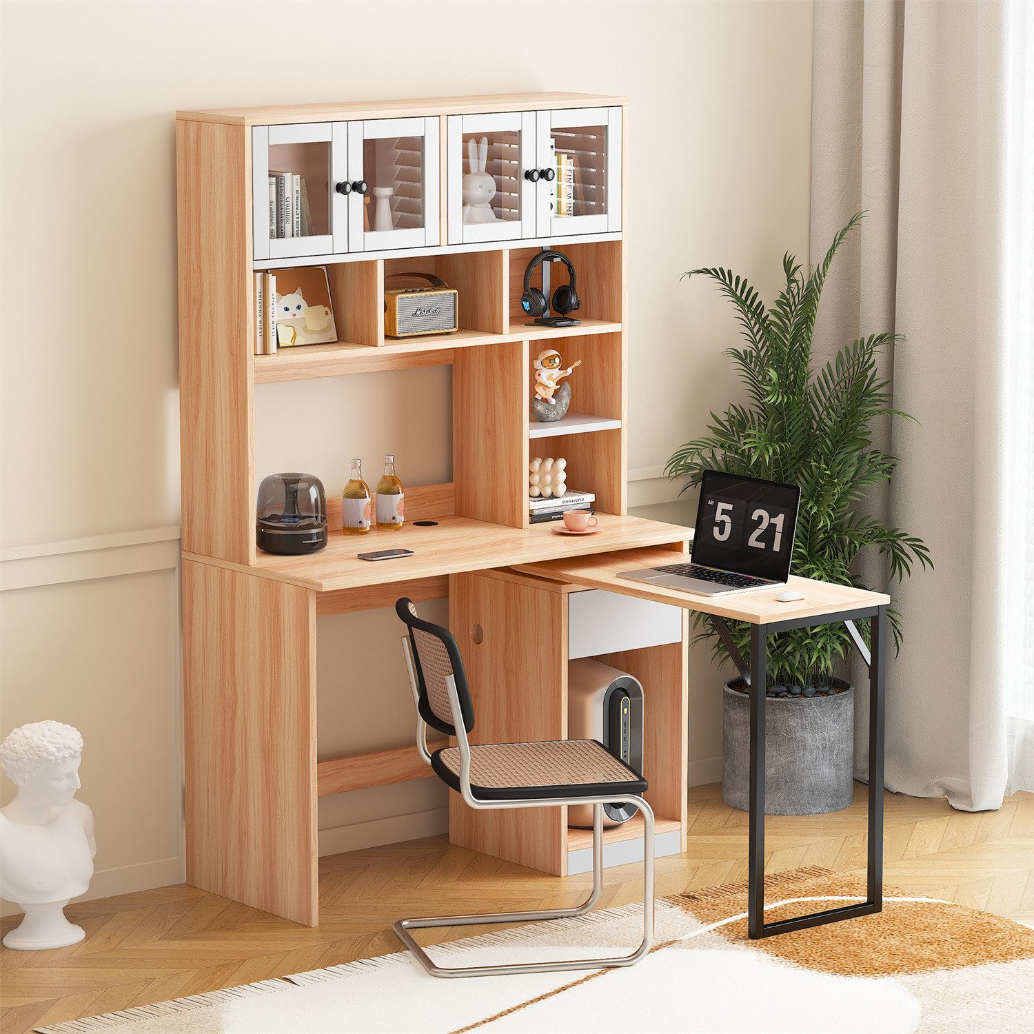 Computertisch Computertisch,Regal-Schreibtisch Weiß Natur 180cm