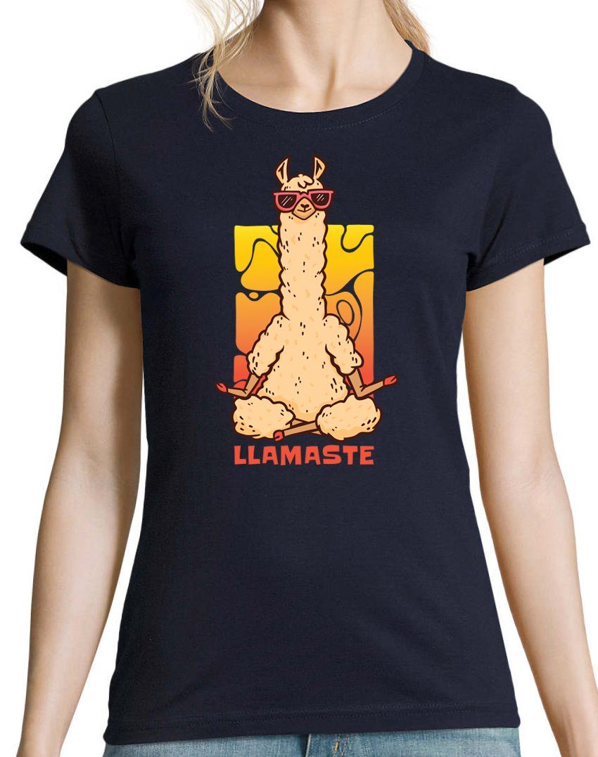 Youth Designz T-Shirt Mit modischem Damen Print Lamaste Navy Shirt Meditate