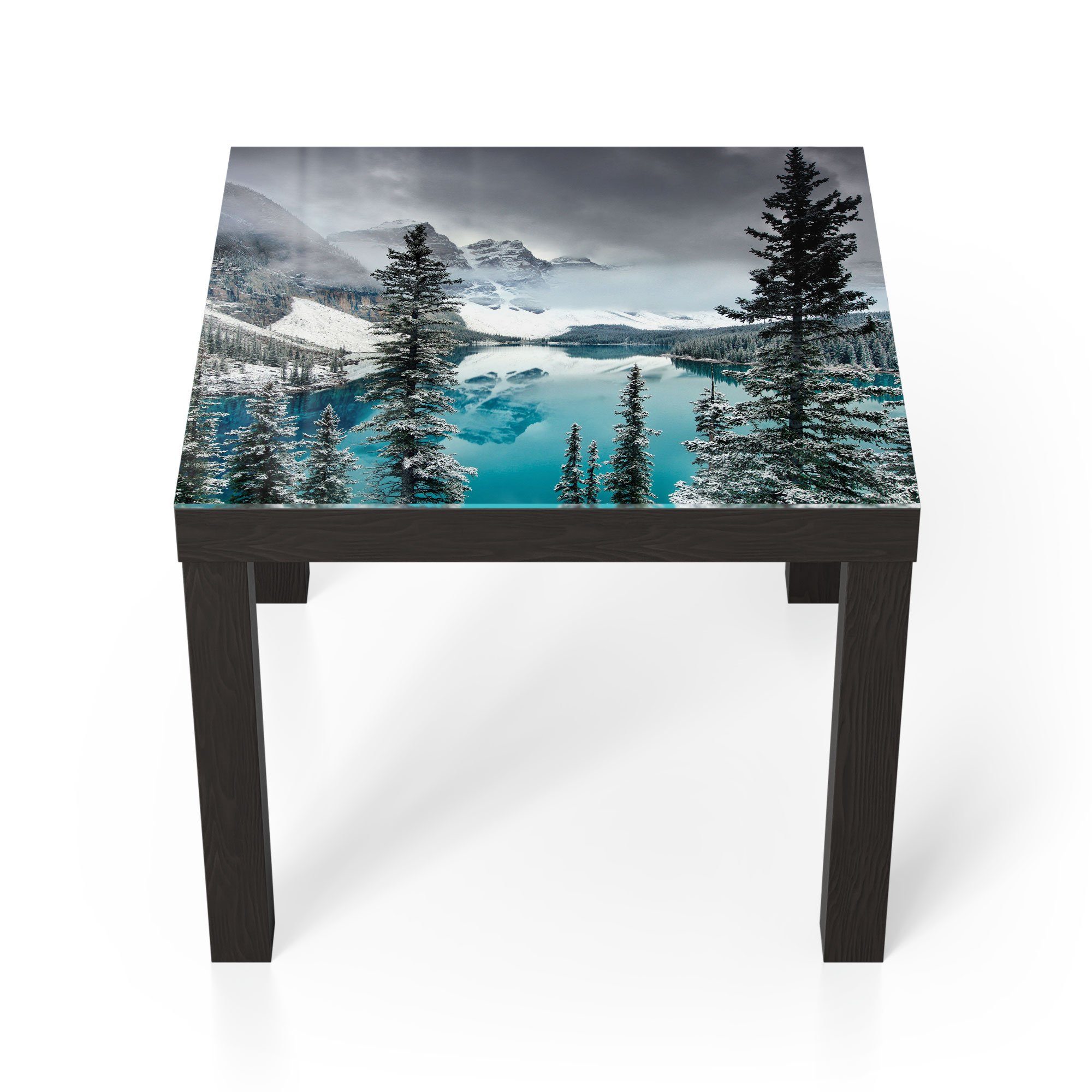 DEQORI Couchtisch 'Moraine See im Winter', Glas Beistelltisch Glastisch modern Schwarz