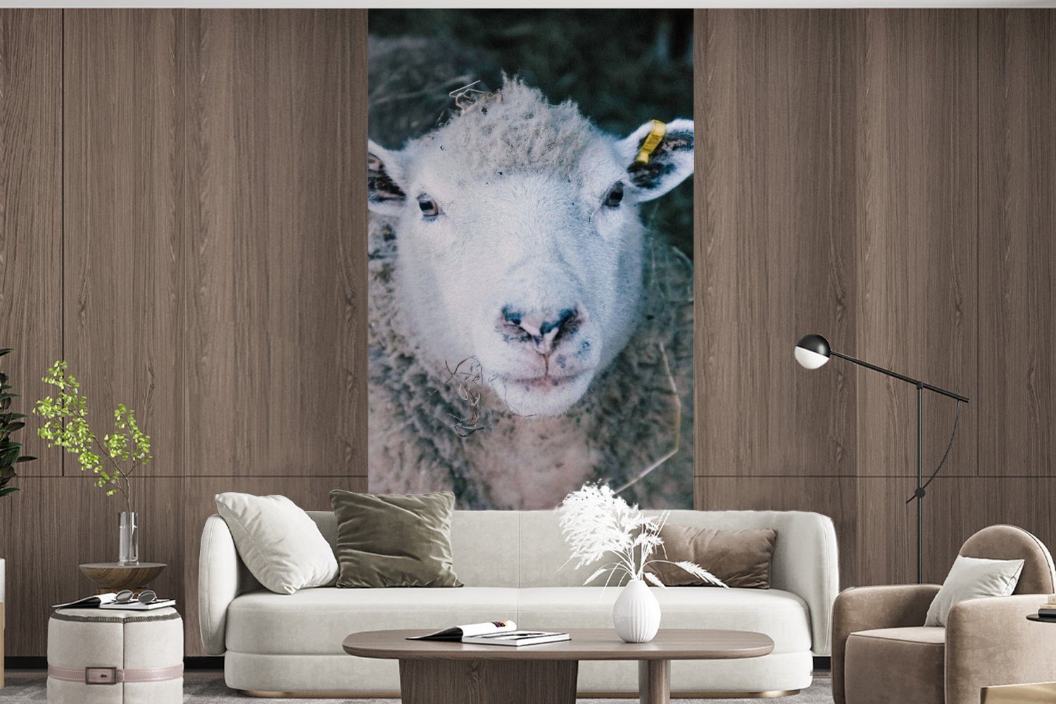 Tiere Schafe Rinder, - bedruckt, Wohnzimmer MuchoWow Fototapete Vliestapete St), Fototapete Küche, (2 Schlafzimmer Matt, - für
