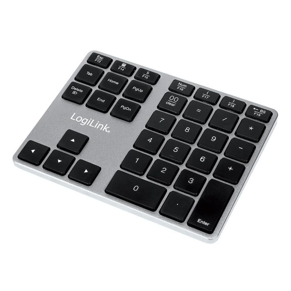 LogiLink Keypad ID0187 Tastatur (Bluetooth, Aluminium, 35 Tasten, Space grau, Ziffernblock, kabellos)