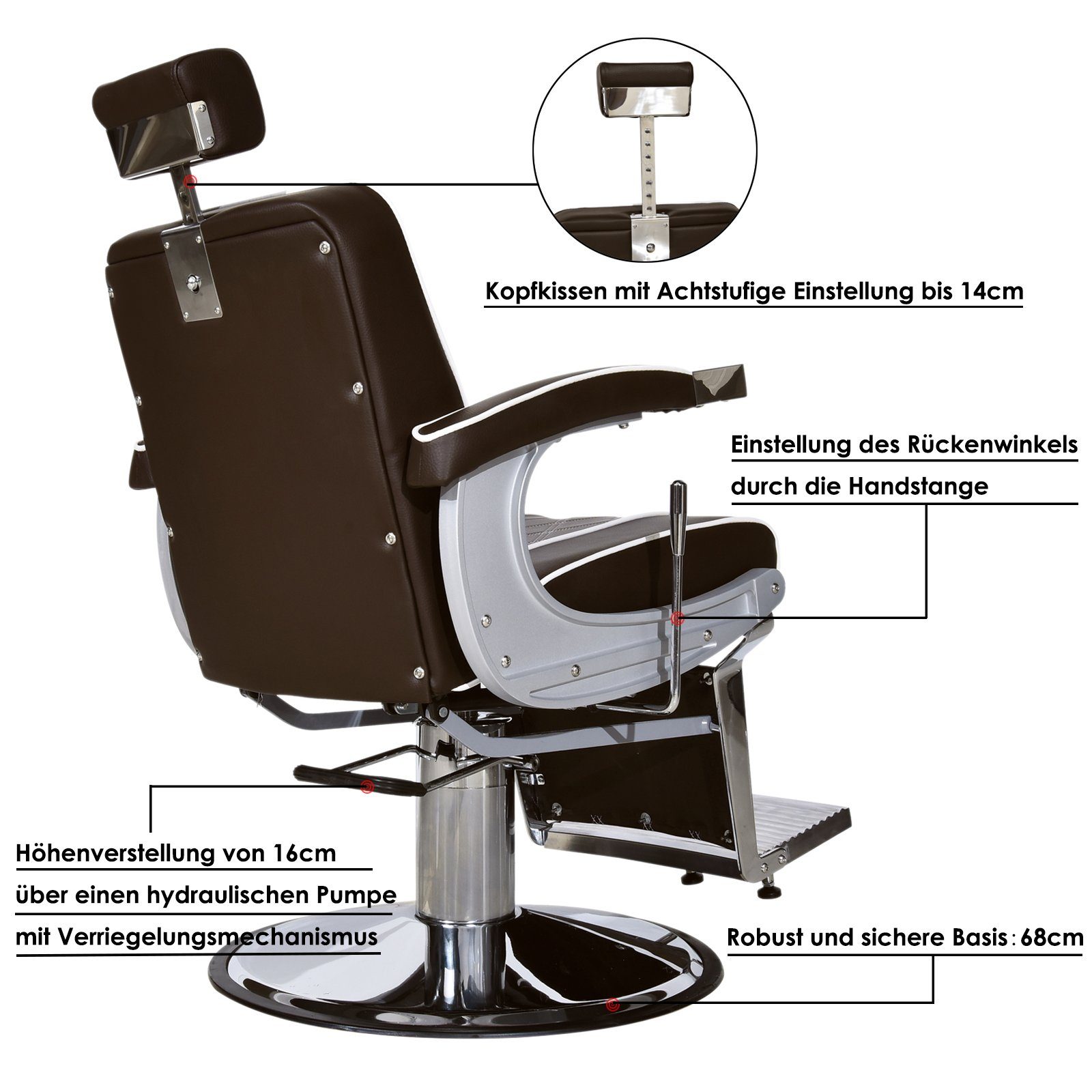 Barberpub Stuhl Barberpub hydraulischer Friseur, mit Friseureinrichtung Bedienungsstuhl 360 Friseurstuhl ° drehbar Sperre 3810BR