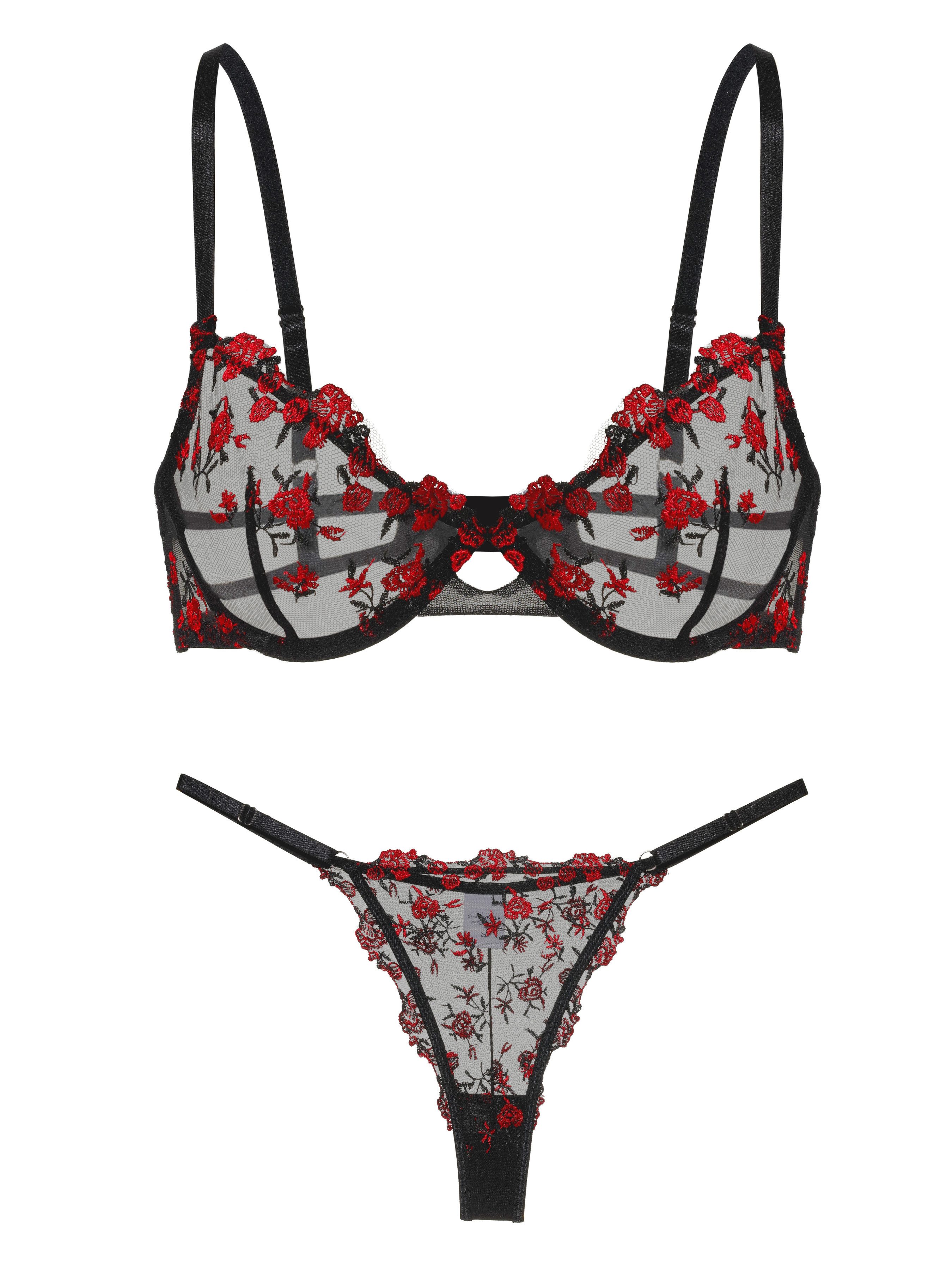 Elegant Love Set: Push-up-BH Sexy Dessous-Set, Bestickter BH und Tanga (Set, 2-tlg., mit String) Stilvolles Unterwäsche-Set, elegante Lingerie Set, Reizwäsche – Bild 2 von 5
